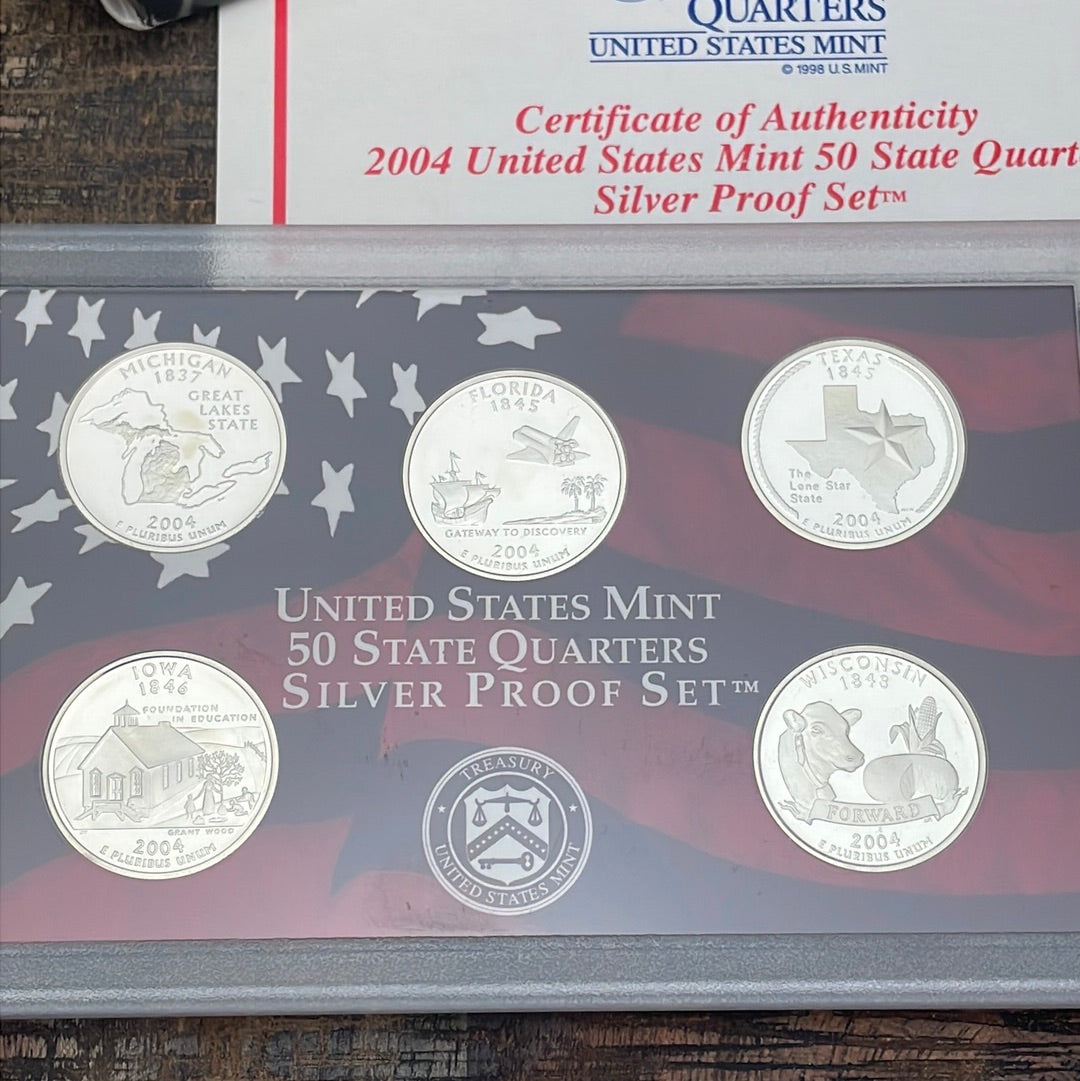 2004 US Mint 50 State Quarters Silver Proof Set in OGP with COA
