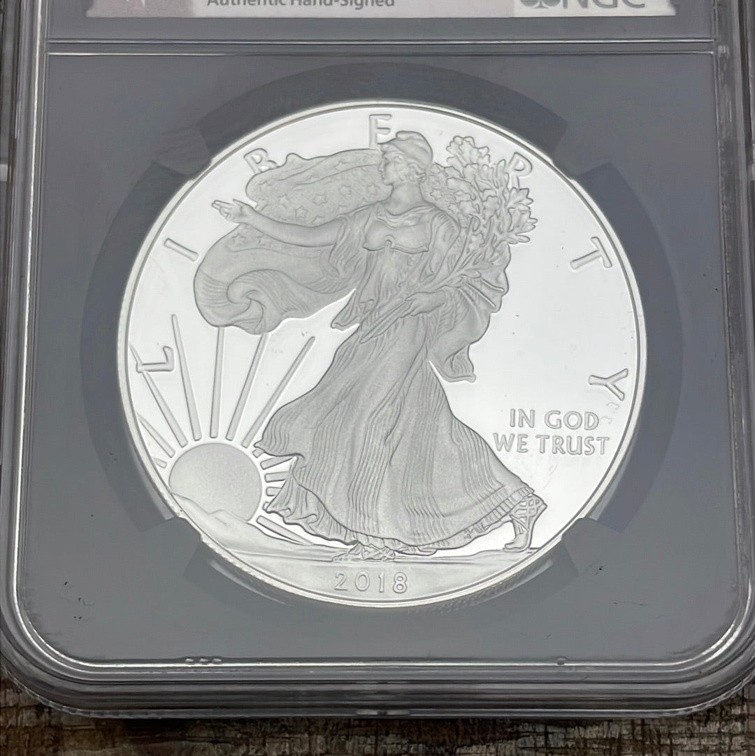 2018-W $1 American Silver Eagle ~ FDOI ~ NGC PF70 Ultra Cameo ~ Moy signed