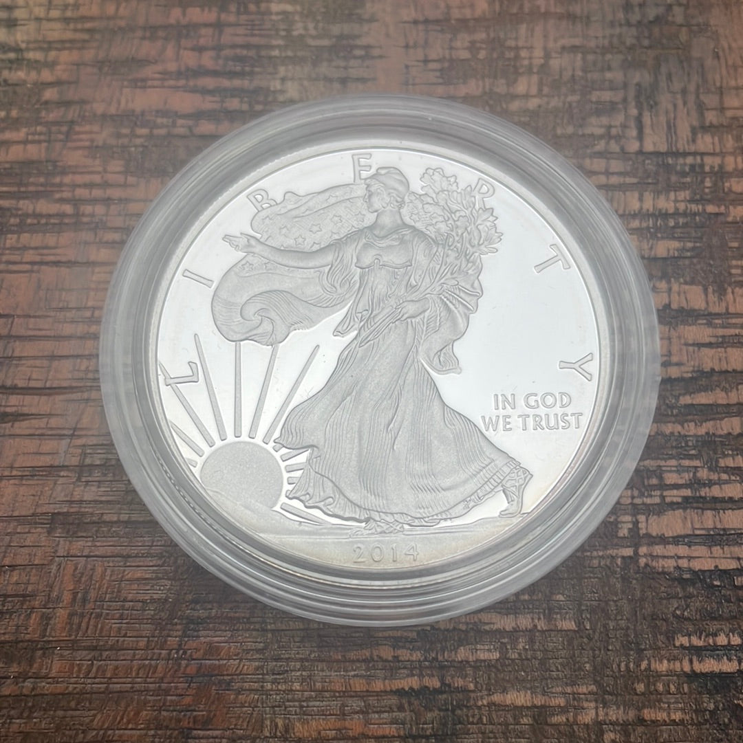 2014-W $1 US American Silver Eagle Proof Coin~Capsule, Presentation Case, Box, with COA.