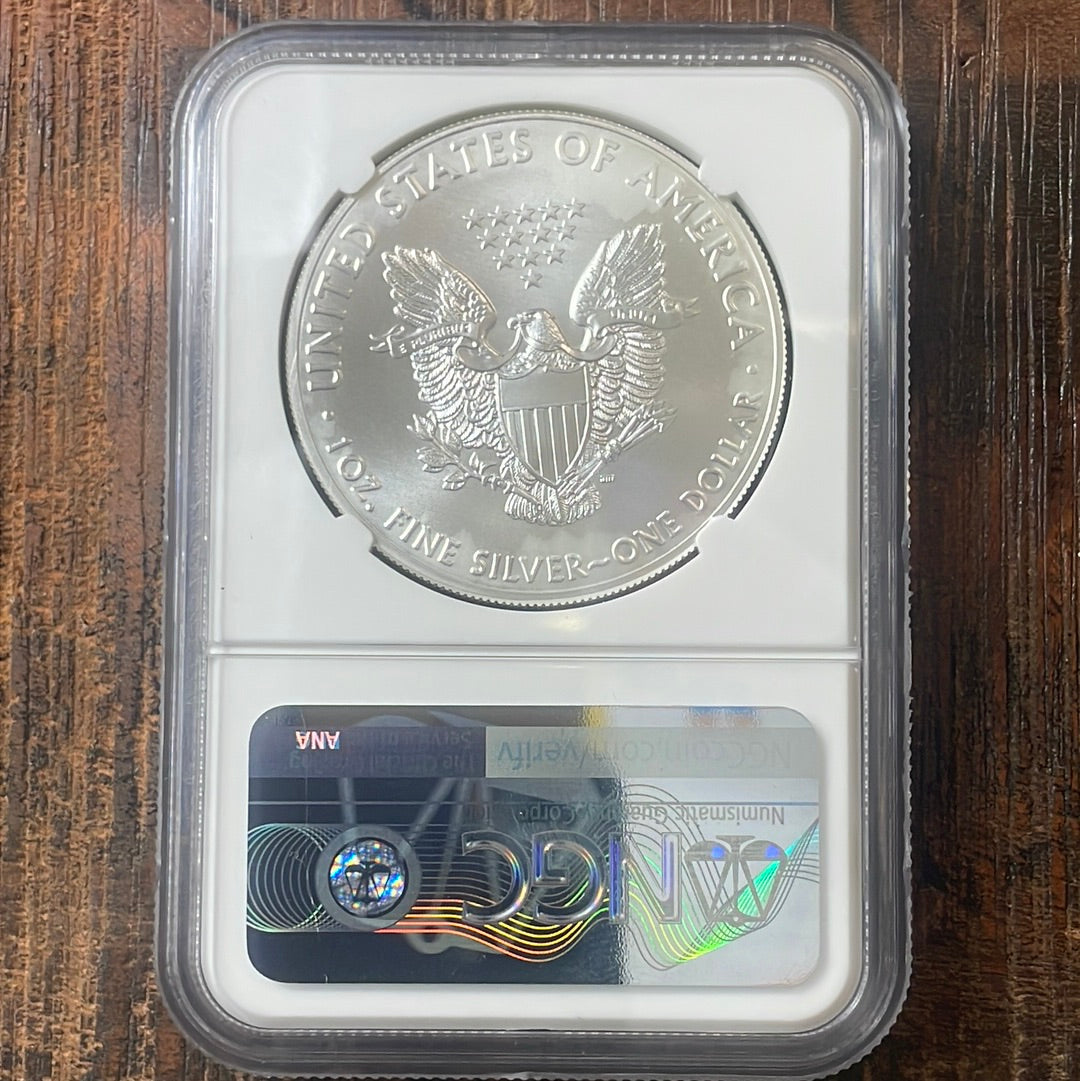 2021 $1 US American Silver Eagle, Heraldic Eagle T-1, First Release Mercanti signed, NGC MS70