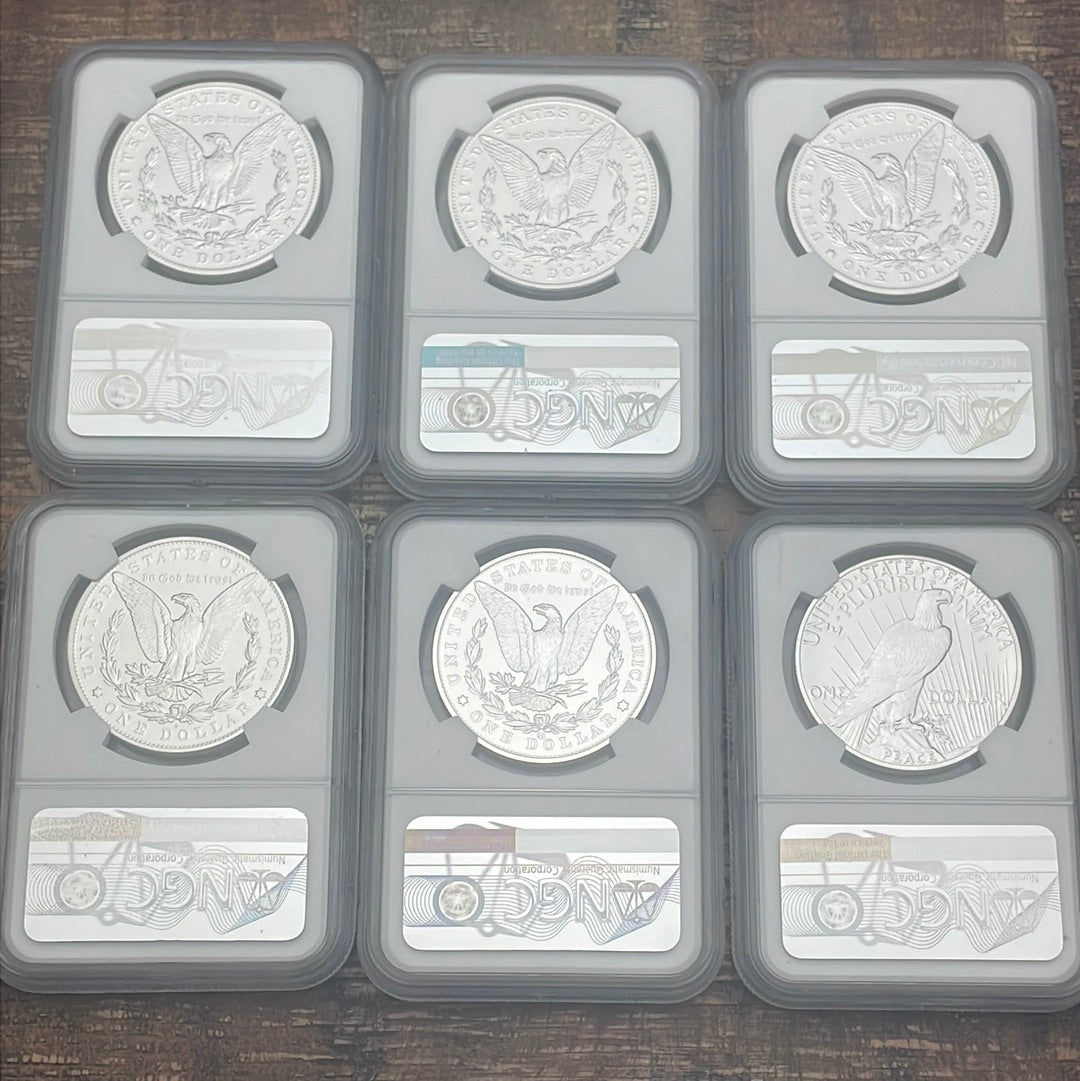 2021 Morgan & Peace Dollar Set ~ NGC Graded MS70 ~ 6 coin set ~ Mercanti Sign