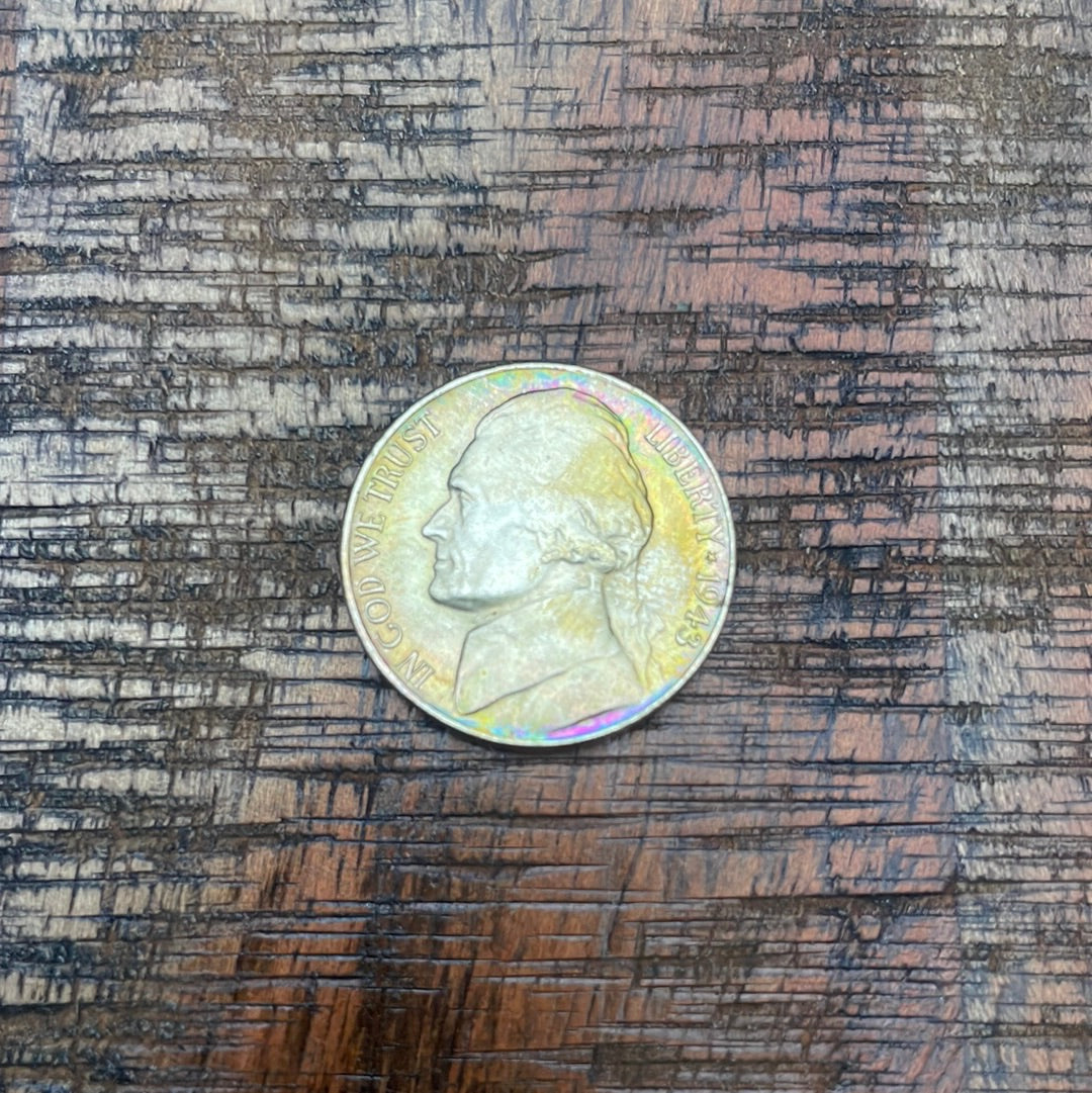 1943 5C Jefferson Nickel ~ 35% Silver ~ Slight Rainbow Toning