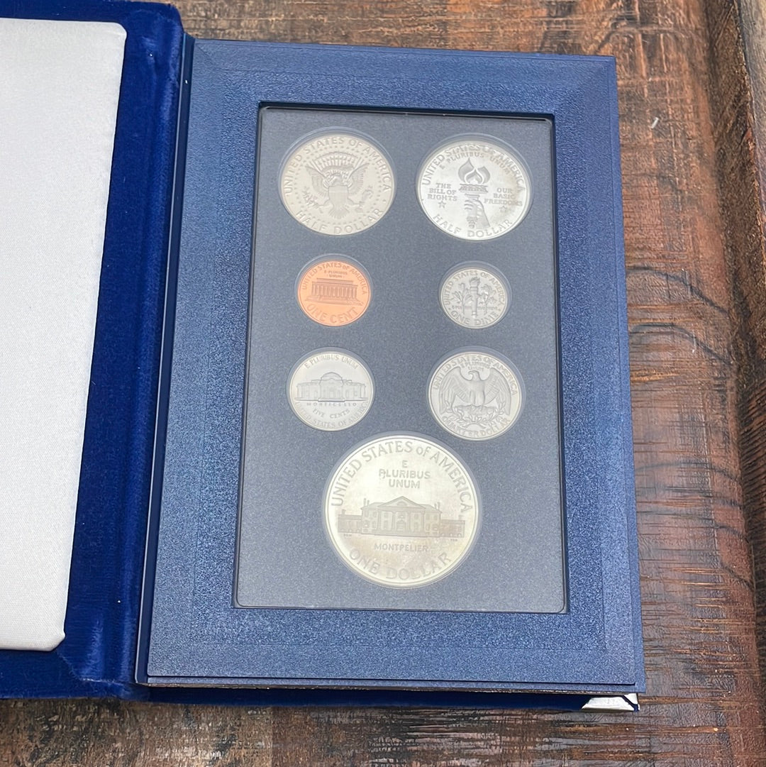 1993-S US Prestige Set Bill of Rights Silver Dollar 7 Proof Coins in OGP w/ COA