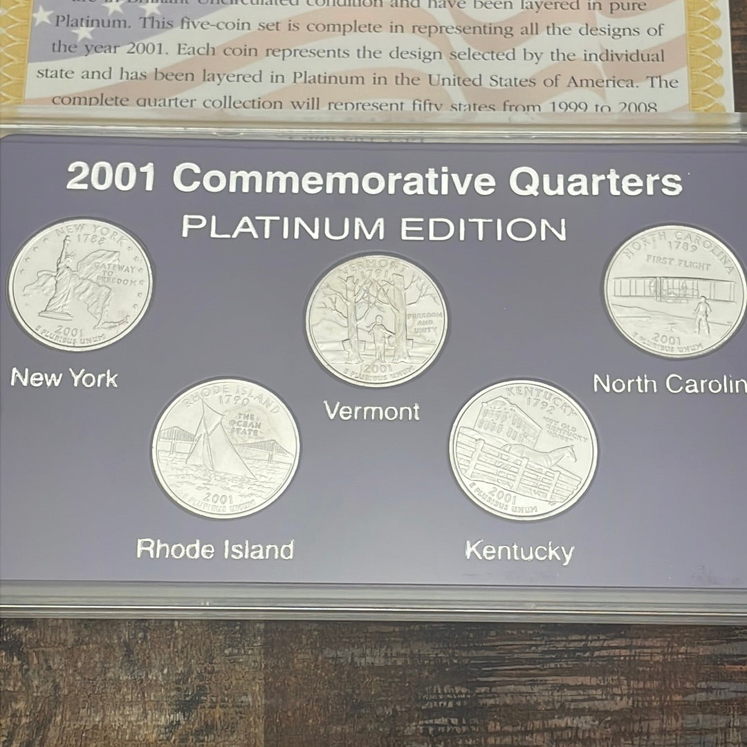 2001-D Commemorative Quarters Platinum Set in OGP with COA
