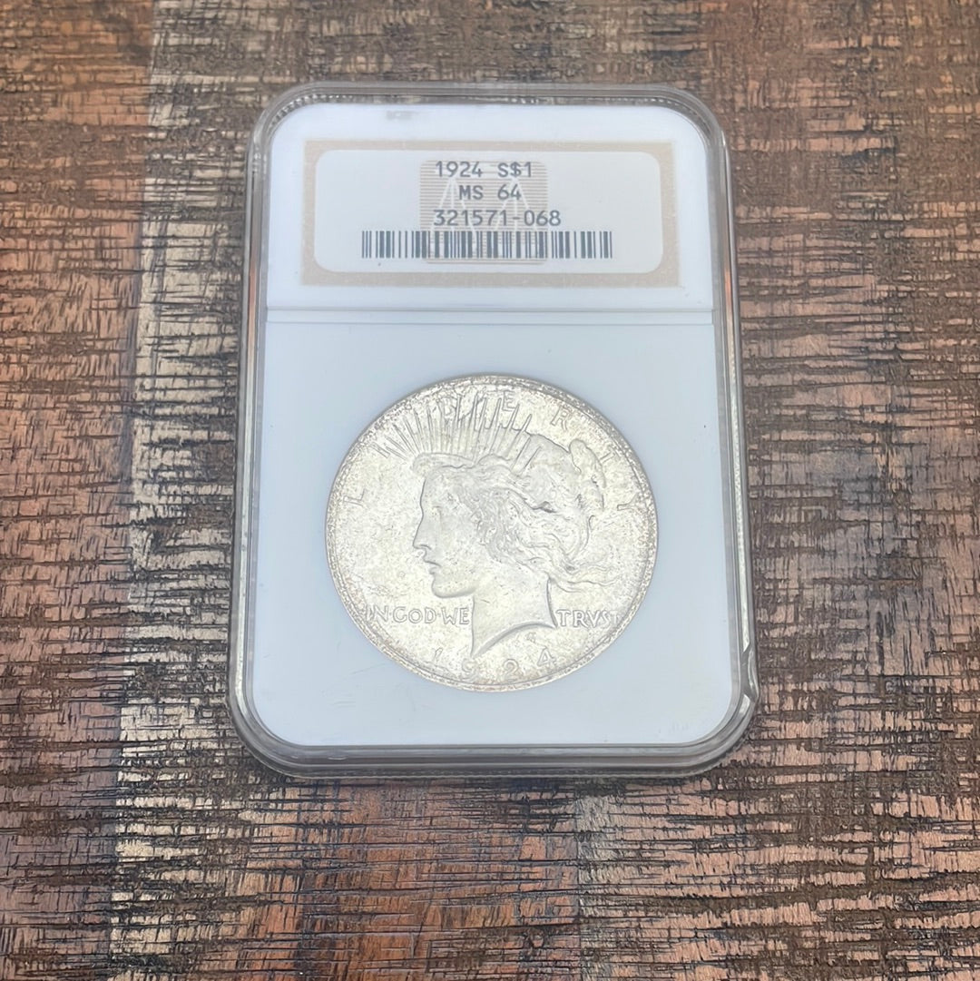 1924 $1 US Peace Dollar NGC MS64