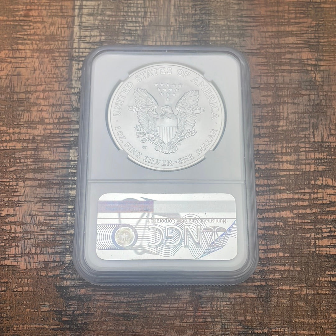 2008-W $1 US Burnished American Silver Eagle~Reverse of 2007~NGC MS70~ Mercanti Signed