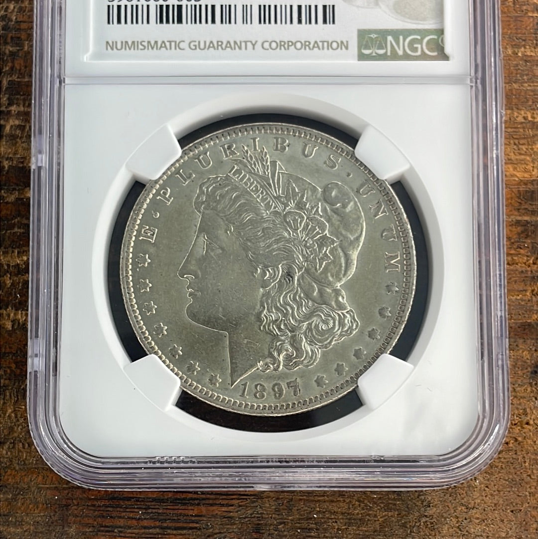 1897-O $1 US Morgan Silver Dollar NGC AU Details-REV CLEANED