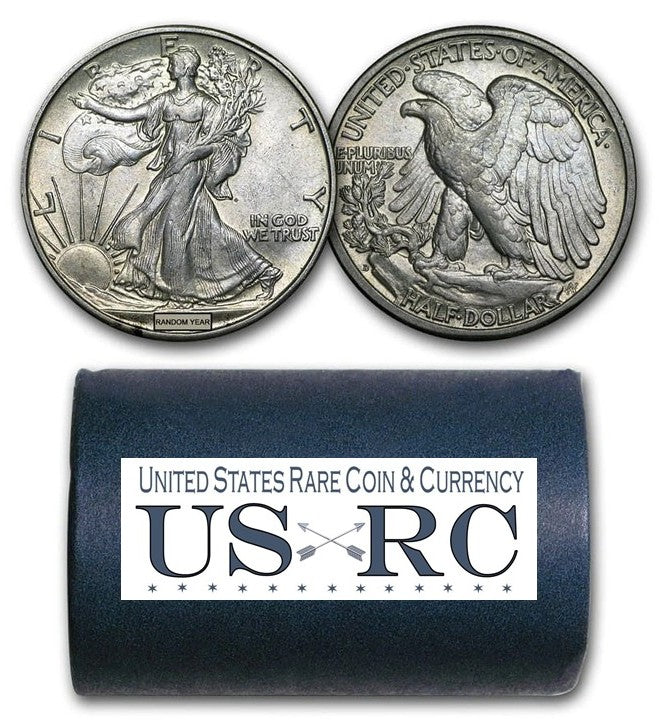 90% Silver Walking Liberty Halves $10 Face Value 20-Coin Roll AU