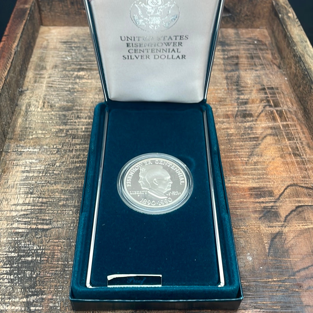 1990 US Eisenhower Centennial Silver Dollar Proof Coin in OGP with COA