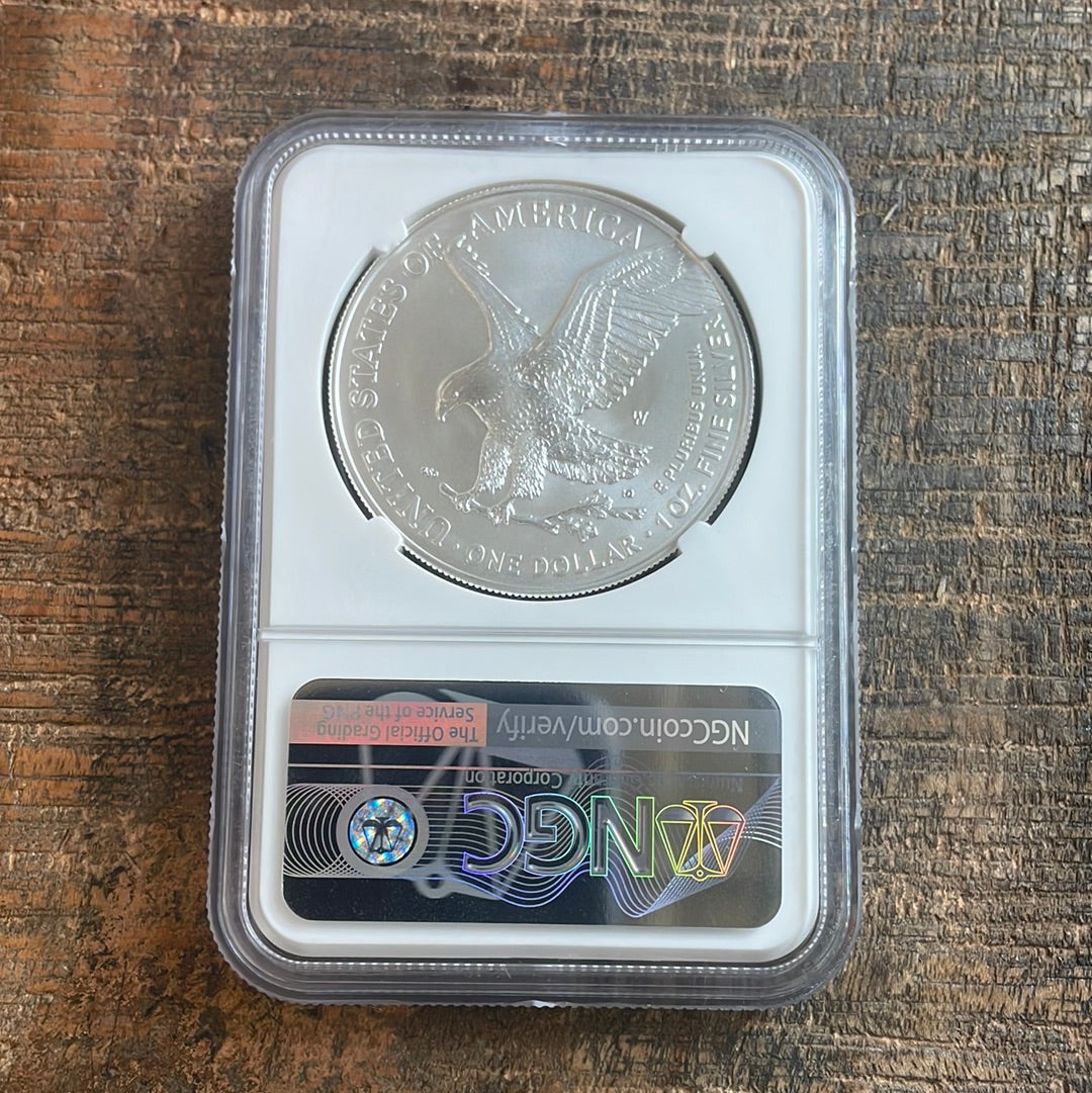 2022-W $1 Burnished American Silver Eagle FDOI. NGC MS70