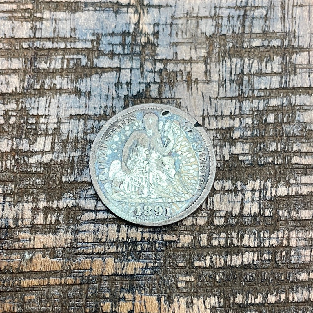 1891 10c US Seated Liberty Dime - 90% Silver