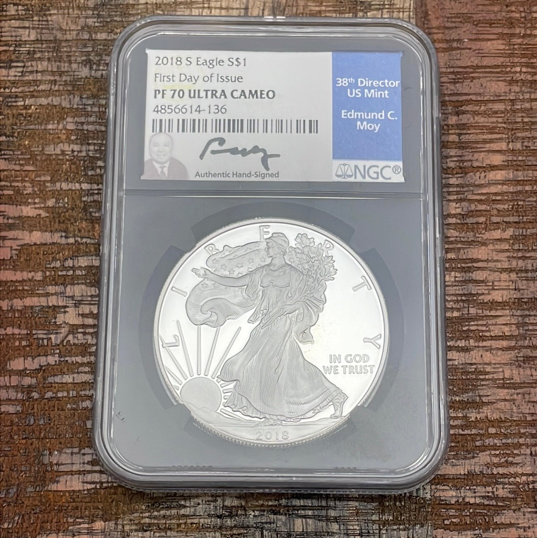 2018-S $1 American Silver Eagle ~ FDOI ~ NGC PF70 Ultra Cameo ~ Moy signed