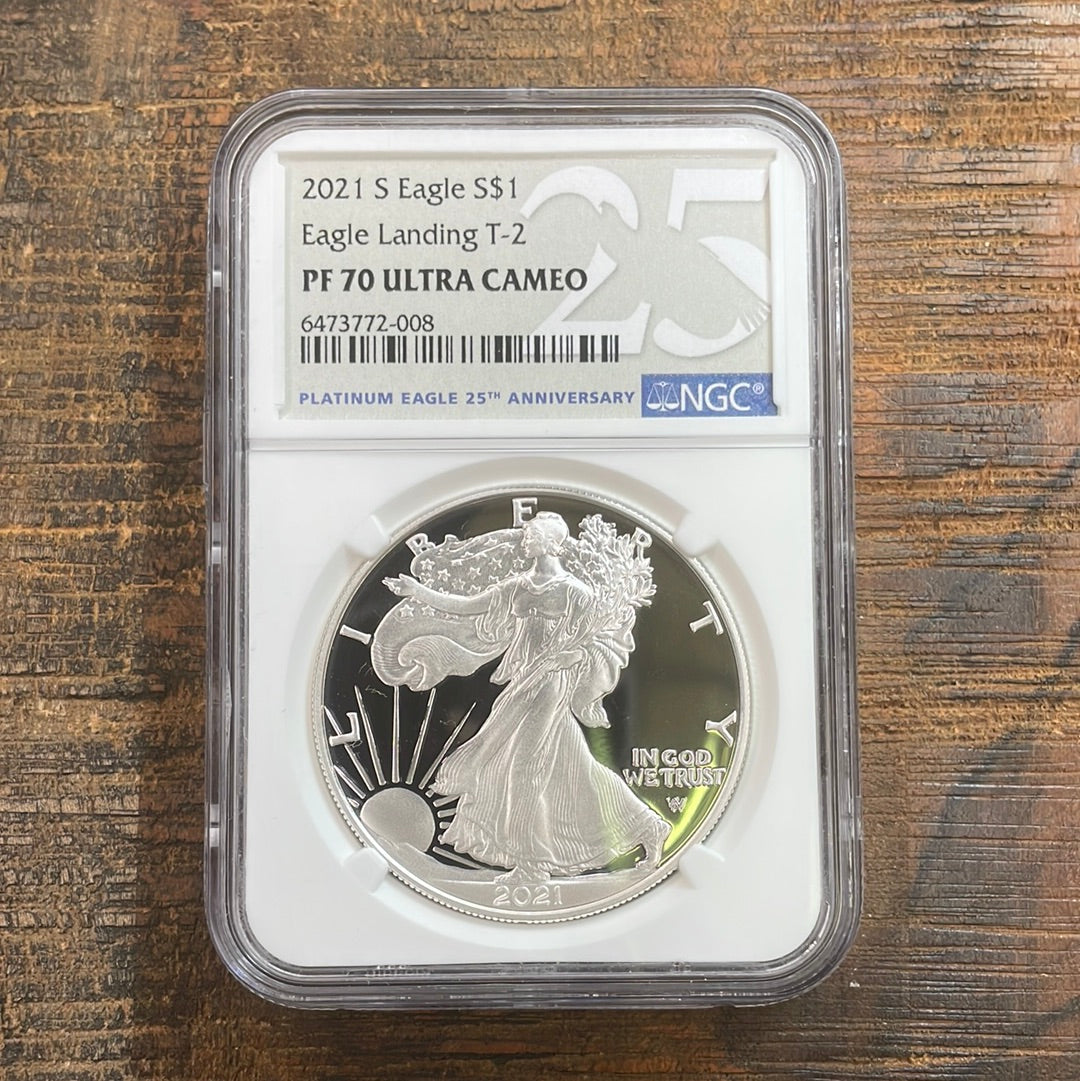 2021-S Eagle $1 Eagle Landing T-2 NGC PF70 Ultra Cameo “Slab Error 25th Platinum Eagle Label”