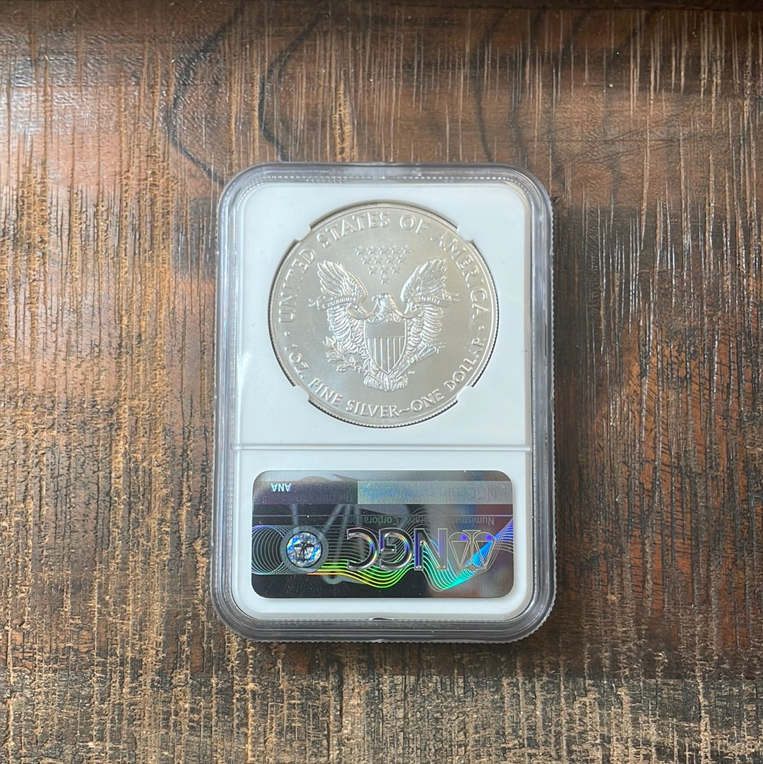 2021 $1 US American Silver Eagle, Heraldic Eagle T-1, FDOI NGC MS70