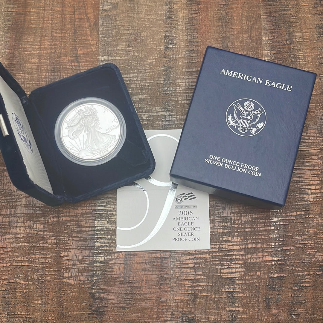 2006-W $1 US American Silver Eagle Proof Coin~Capsule, Presentation Case, Box, with COA.