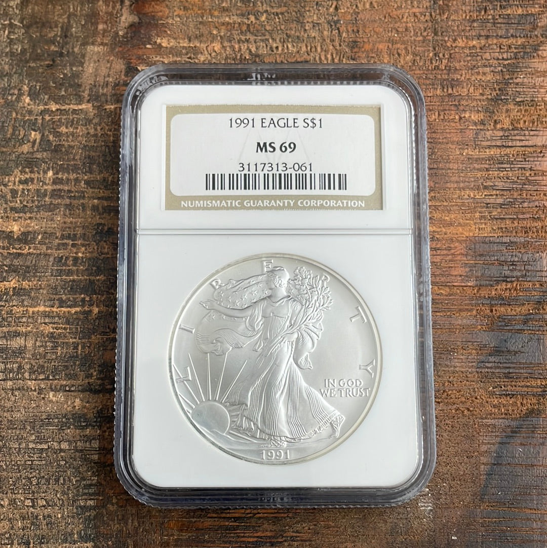 1991 $1 US American Silver Eagle NGC MS69