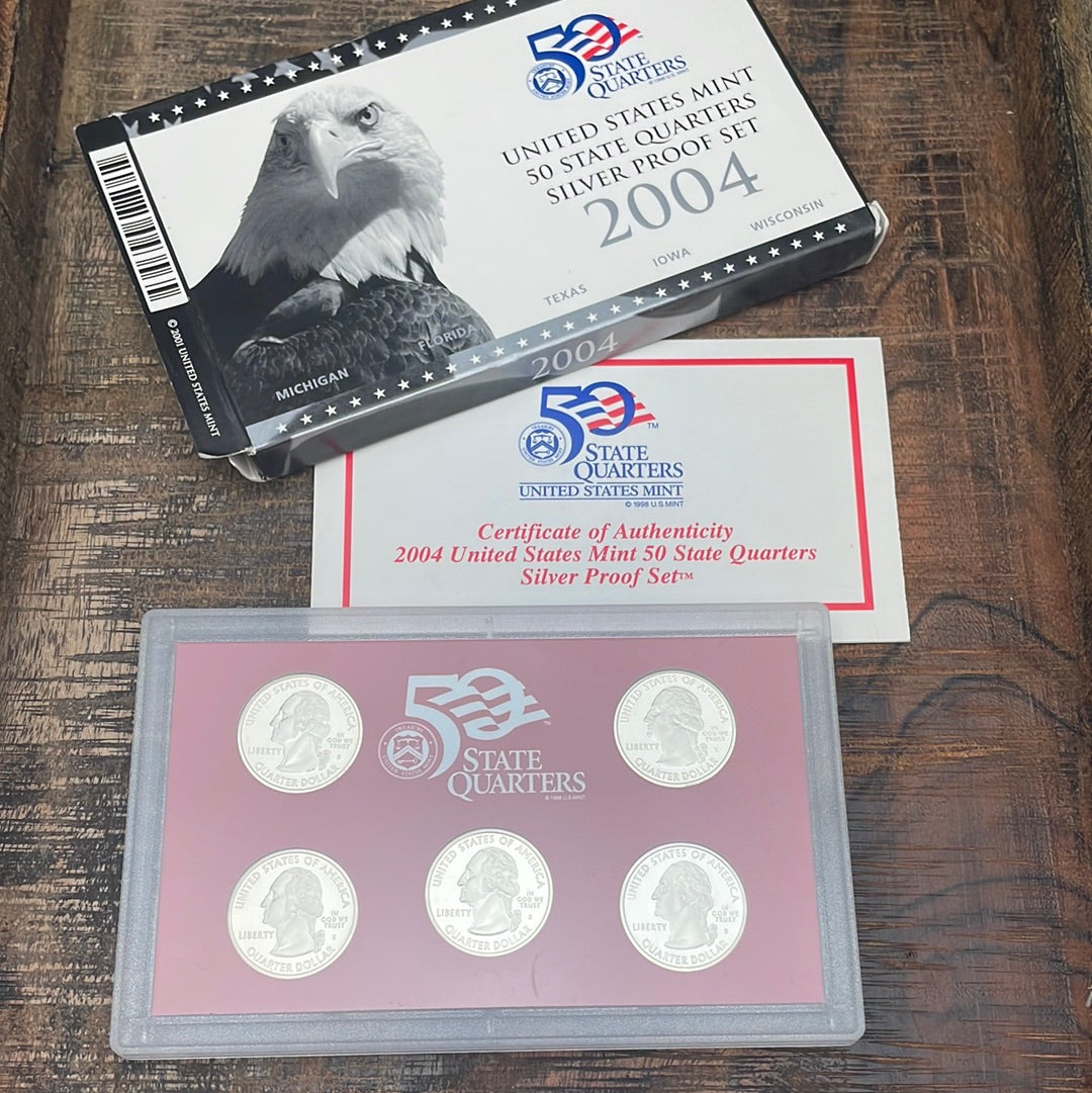 2004 US Mint 50 State Quarters Silver Proof Set in OGP with COA