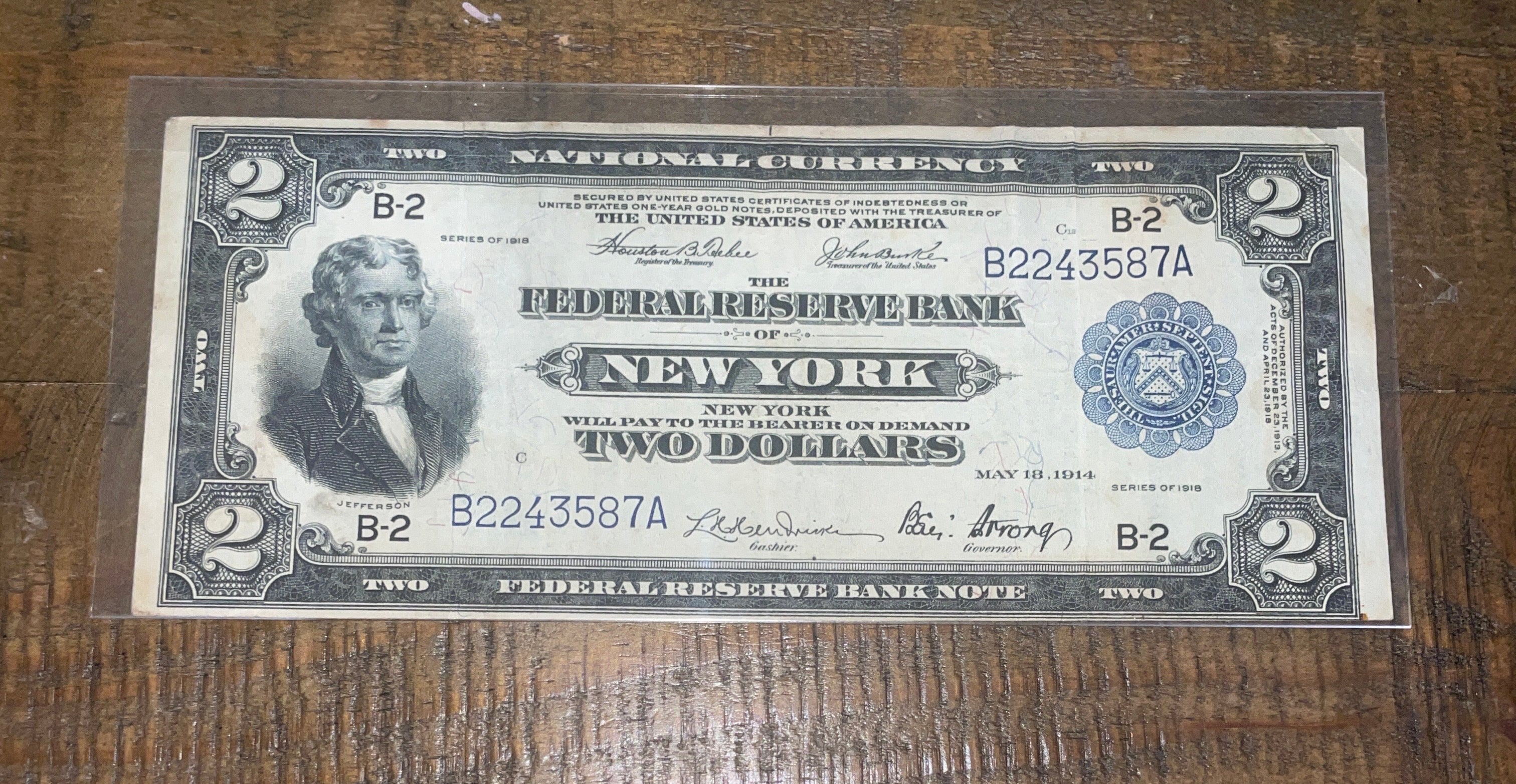 1918 $2 FRBN, Fr. 751 BATTLESHIP - NEW YORK 2nd RAREST! Problem-Free VF