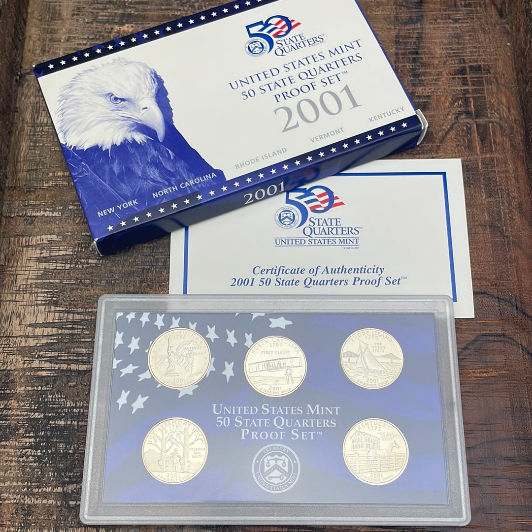 2001 US Mint 50 State Quarters Proof Set in OGP with COA