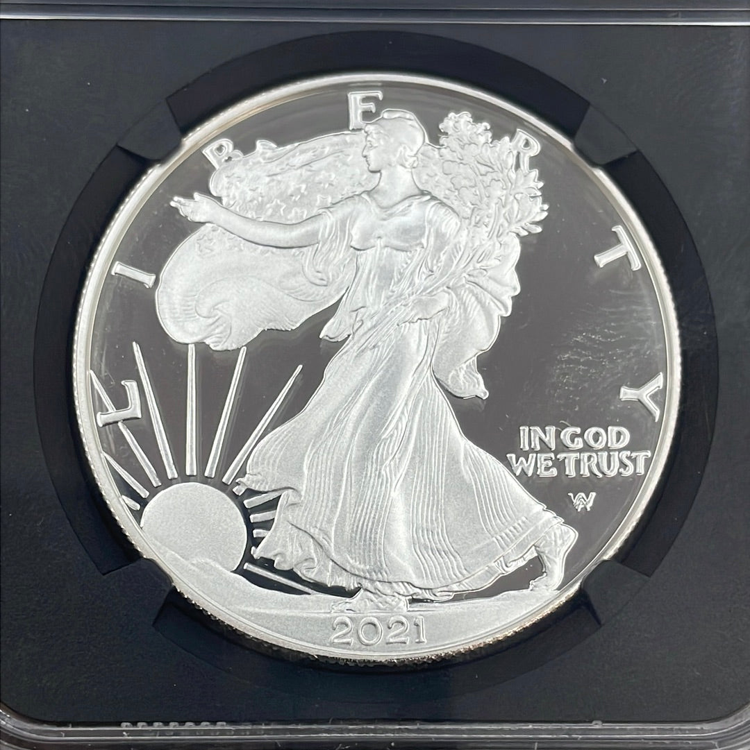 2021-S $1 US American Silver Eagle, Eagle Landing T-2, FDOI, NGC PF70 Ultra Cameo, Gaudioso Signed