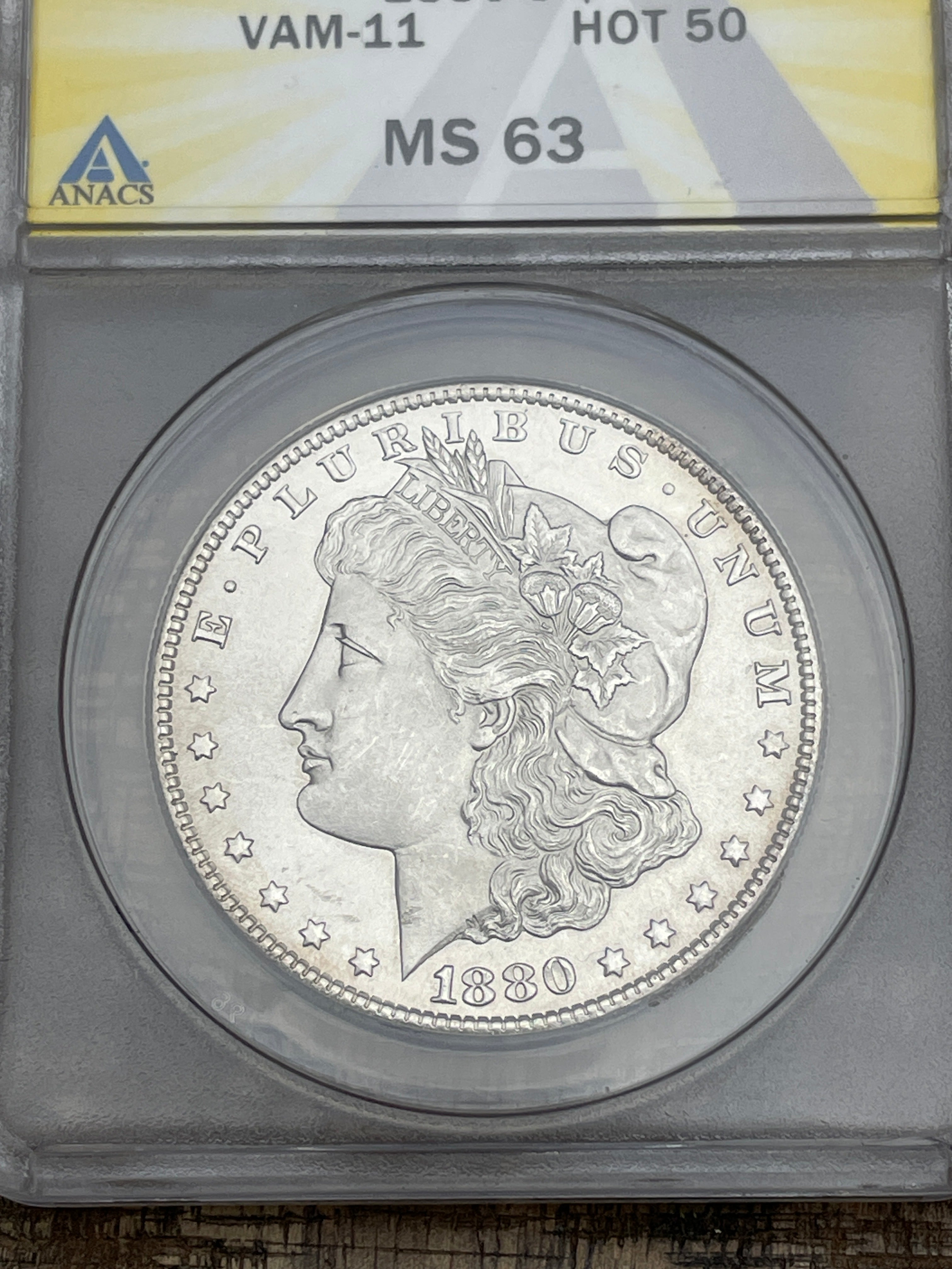 1880 S US $1 Morgan Silver Dollar ANACS MS63 VAM-11 "HOT 50"