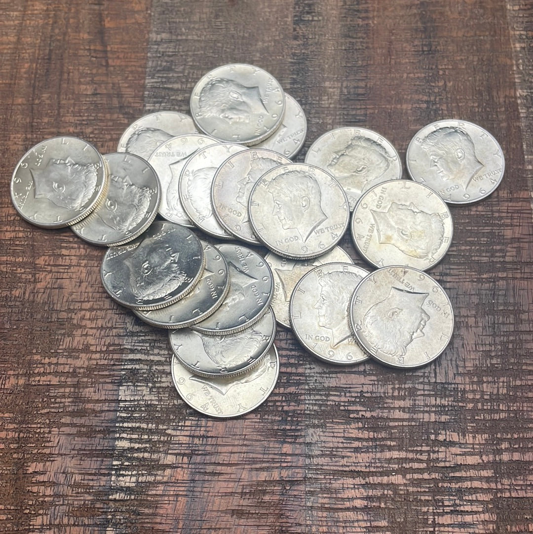 1964 50C BU/UNC Kennedy Half Dollar Roll $10 - 20 Coin Lot ~90% Silver