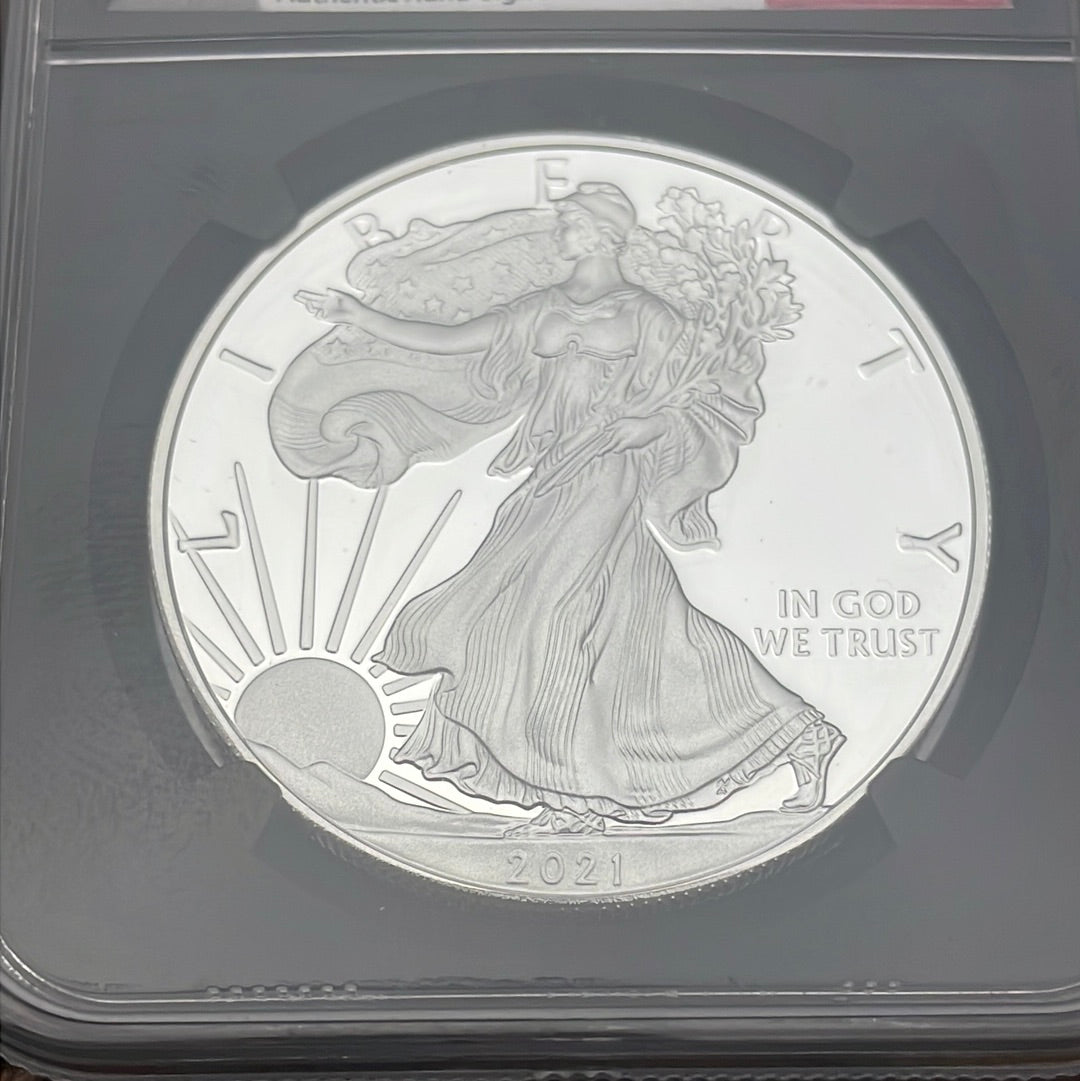 2021-W $1 US American Silver Eagle~ Heraldic Eagle T-1~ Congratulations Set~ FDOI~ NGC PF70 Ultra Cameo ~ Mercanti Signed