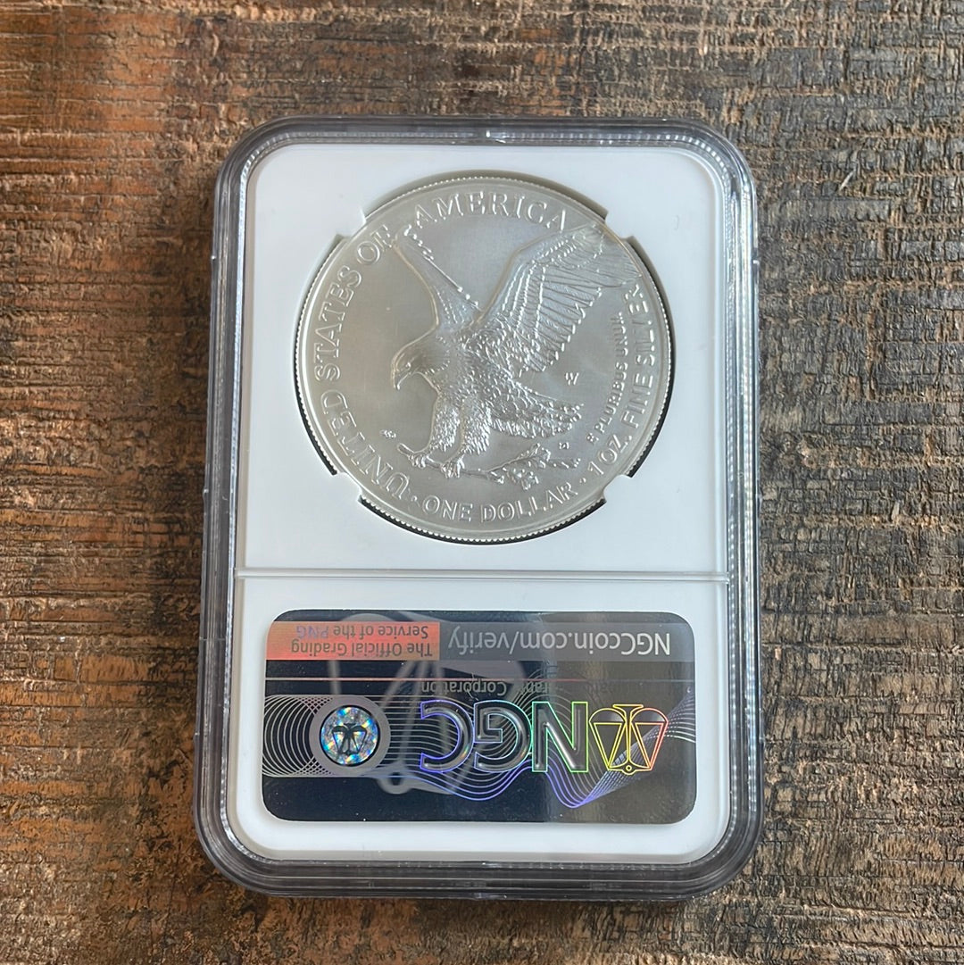 2023-W $1 Burnished American Silver Eagle FDOI. NGC MS70