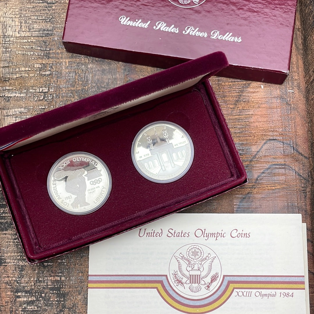 1983-S & 1984-S US $1 Olympic Silver Proof 2 Coins in OGP w/ COA