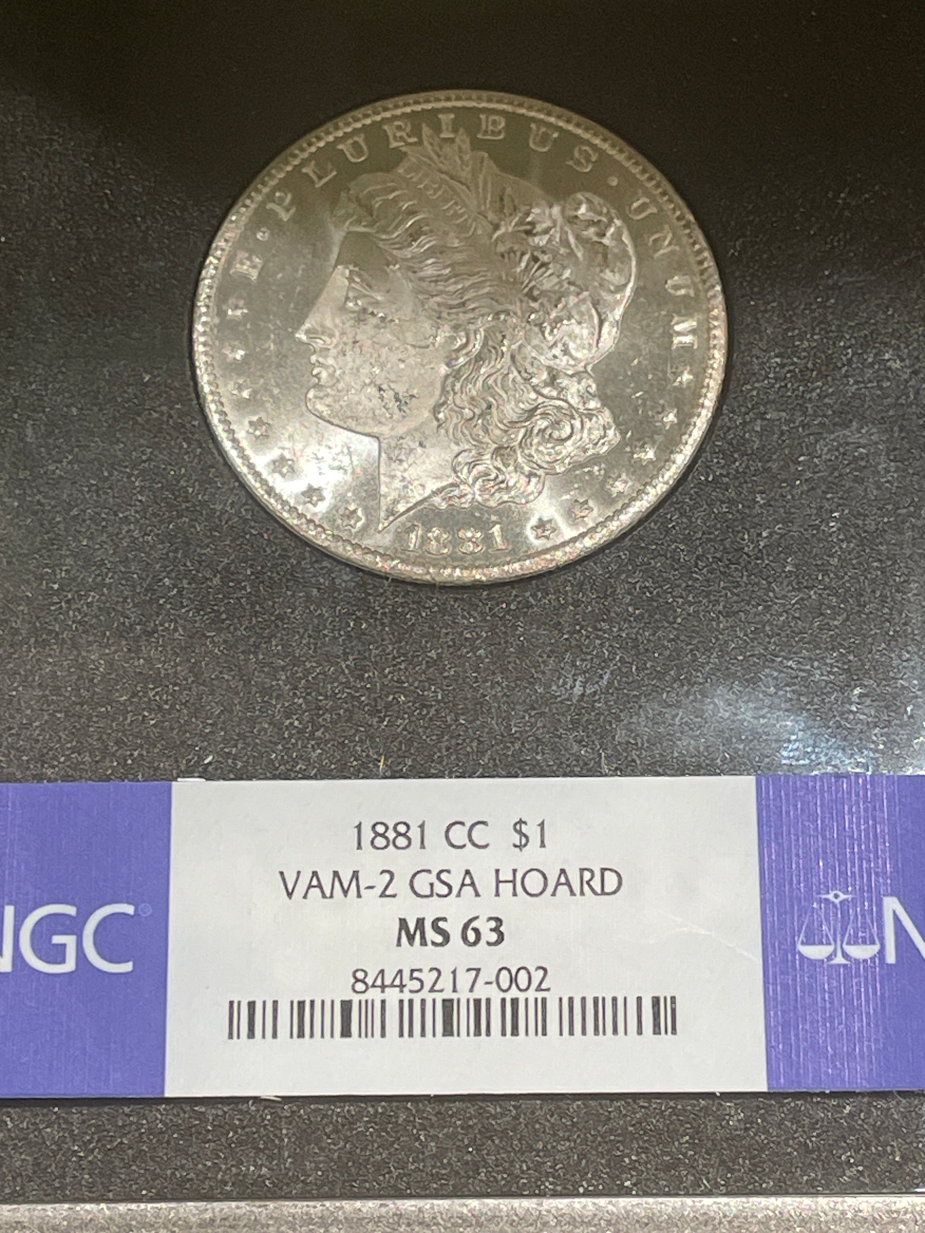 1881-CC $1 Morgan Silver Dollar GSA Hoard NGC MS63 VAM 2 in OGP