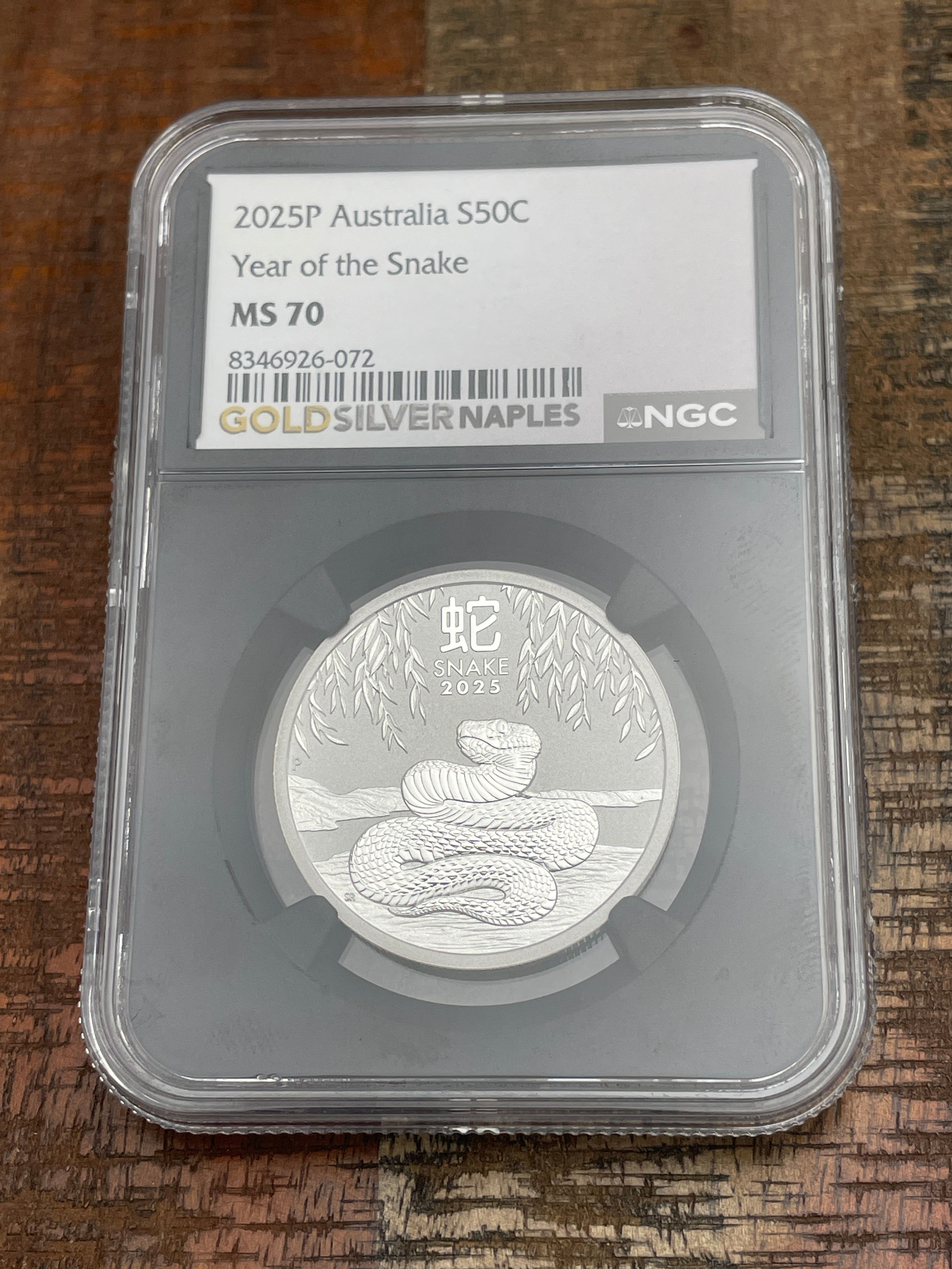 2025 P Australia 50C Year of the Snake 1/2oz 9999 Silver NGC MS70