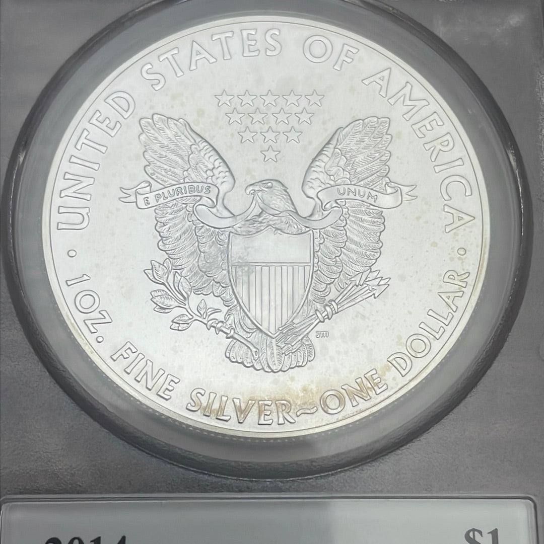 2014 $1 American Silver Eagle ~ PCGS MS70 ~ First Strike ~ Government Box #10 ~ Mercanti Signed