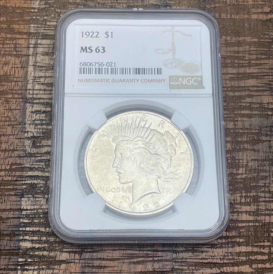 1922 $1 US Peace Dollar NGC MS63