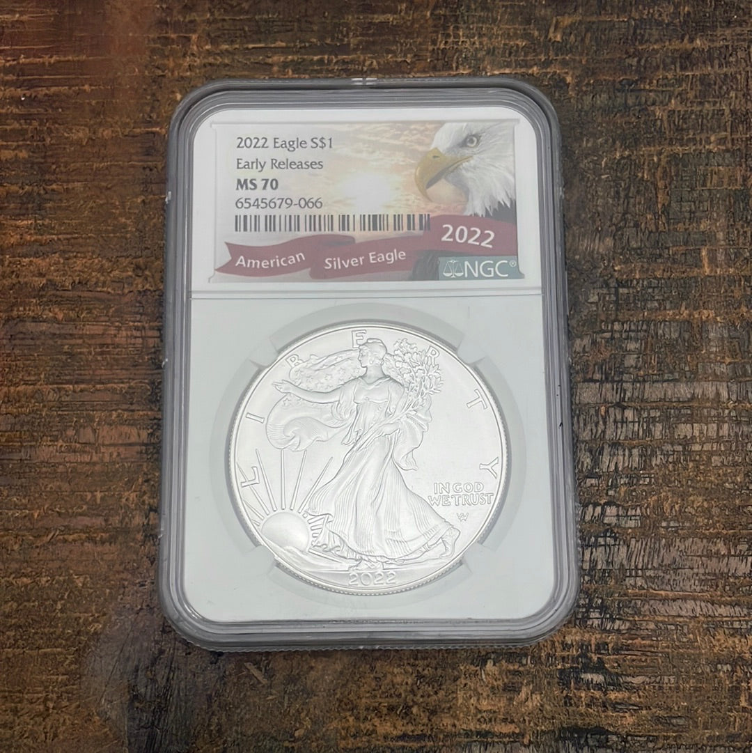 2022 $1 US American Silver Eagle, Early Release, NGC MS70