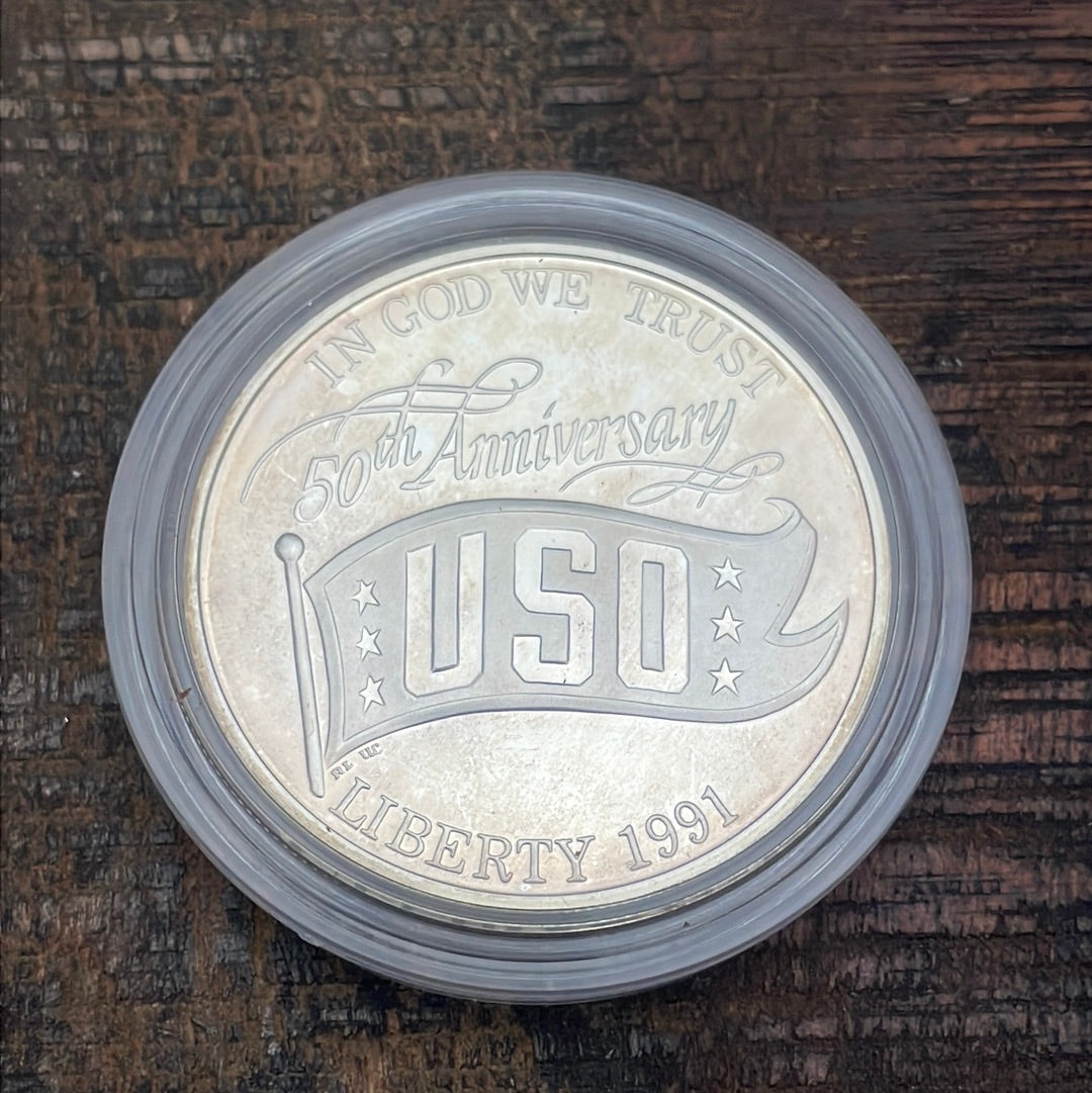 1991-S US $1 USO 50th Anniversary Proof Silver Dollar in OGP with COA