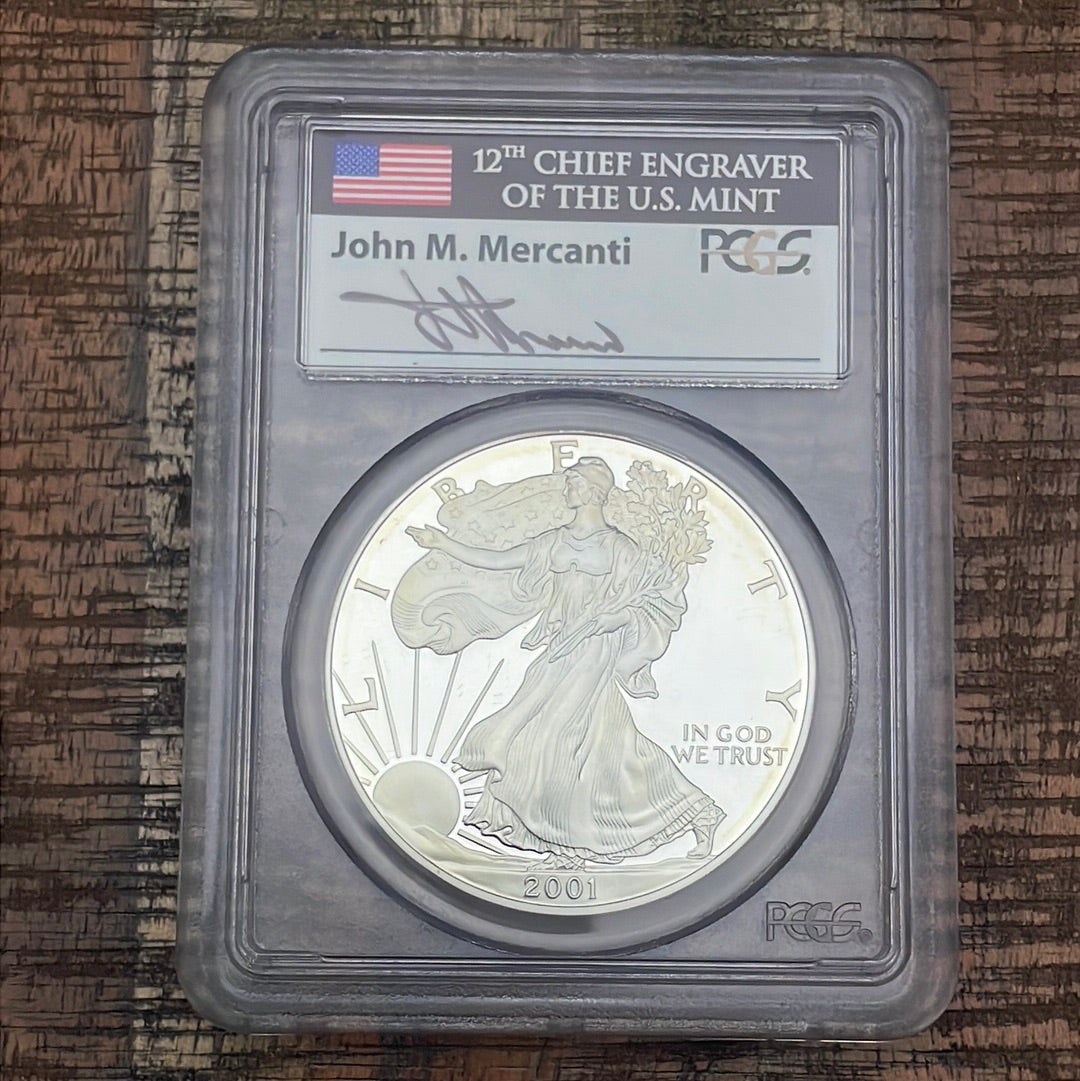 2001-W $1 American Silver Eagle ~ PCGS PR70DCAM ~ Mercanti Signed