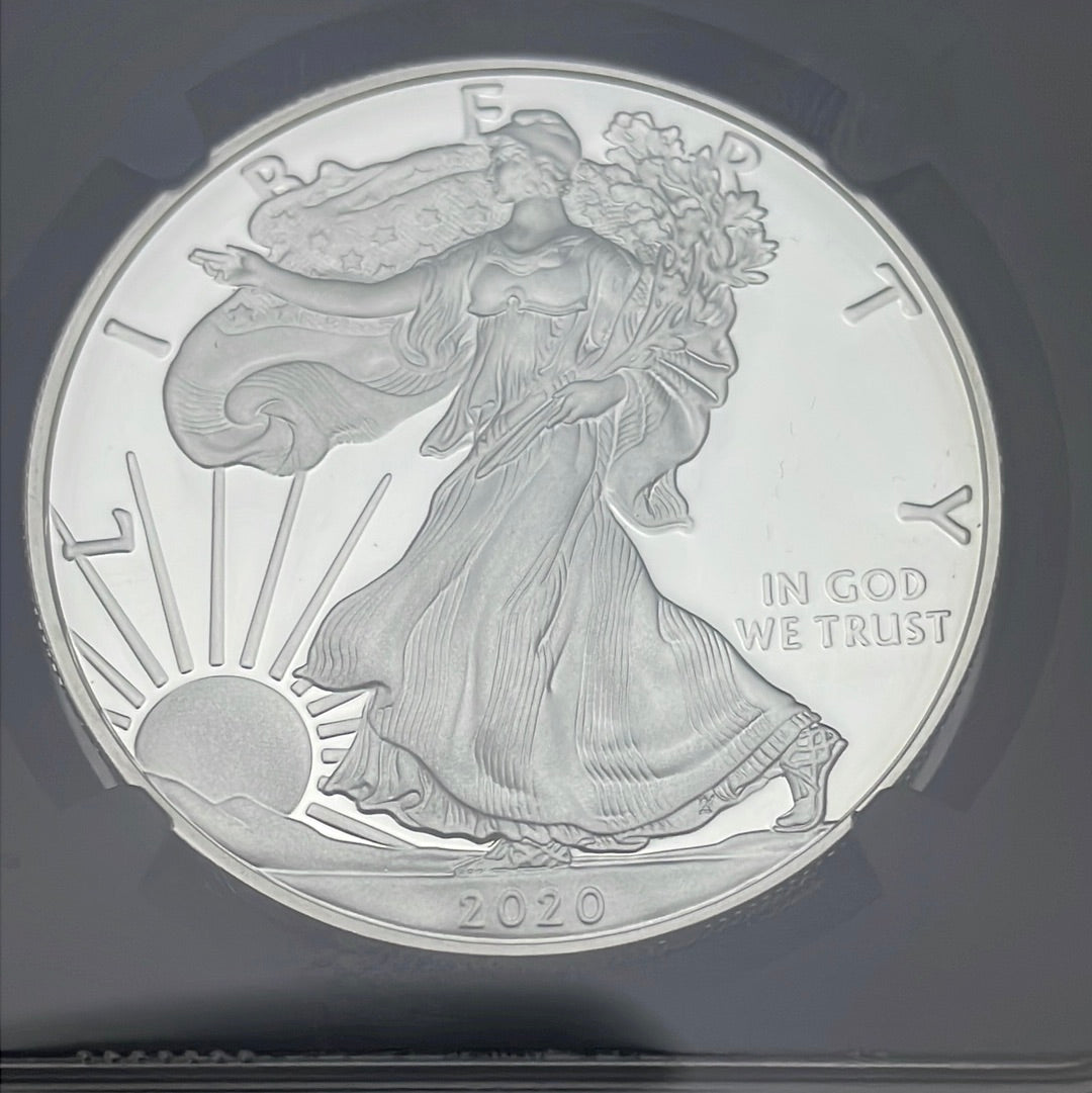 2020-S $1 US American Silver Eagle~FDOI~ NGC PF 70 Ultra Cameo~ Mercanti Signed
