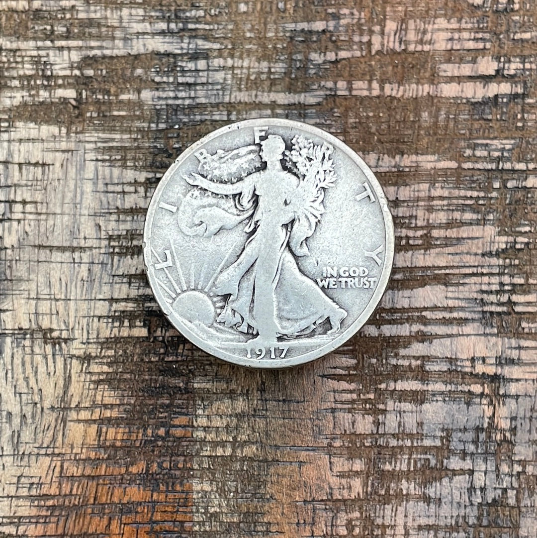 1917-S 50C US Walking Liberty Half Dollar - Mint Mark on Reverse