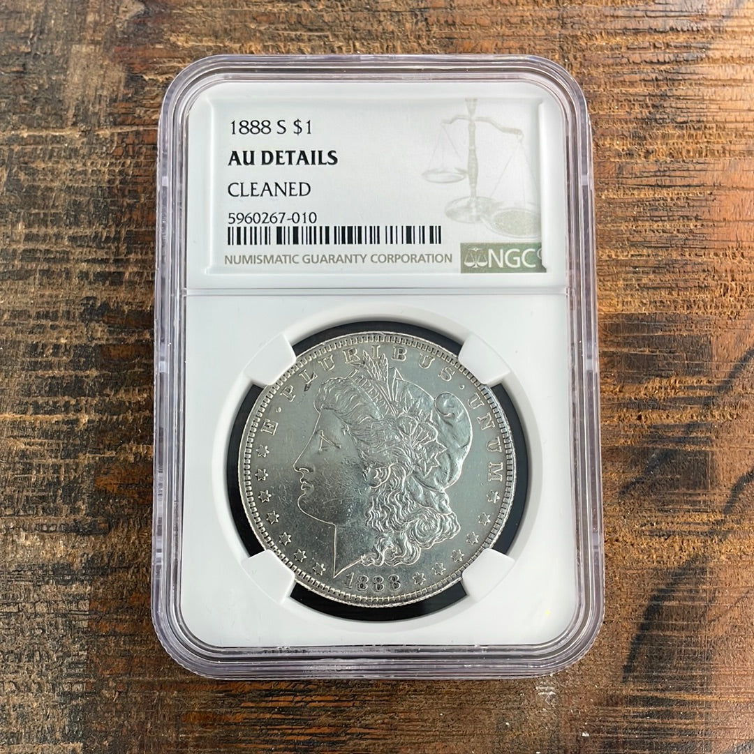 1888-S $1 US Morgan Silver Dollar NGC AU Details- CLEANED