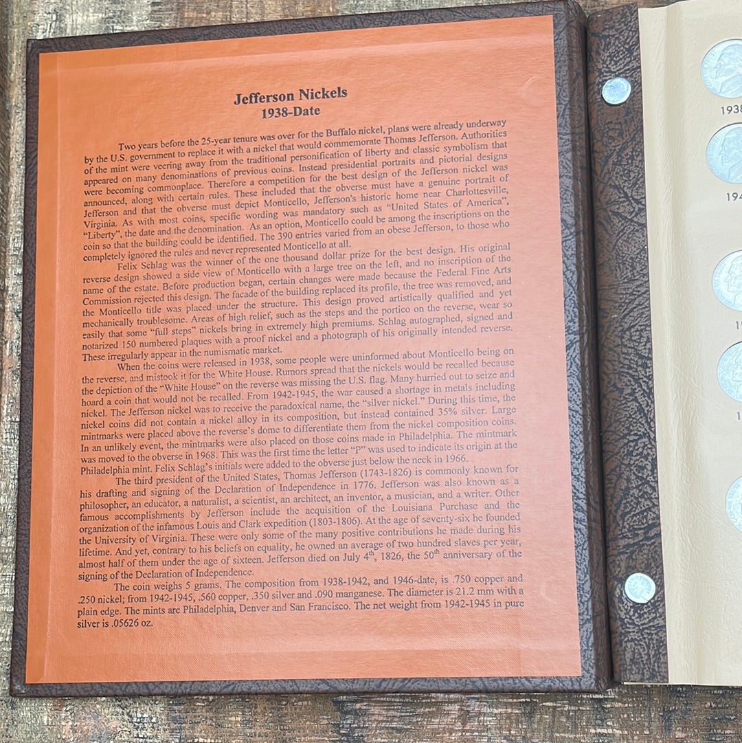 1938-2011 5C US Jefferson Nickels Complete Book - Includes Proof-Only Issues