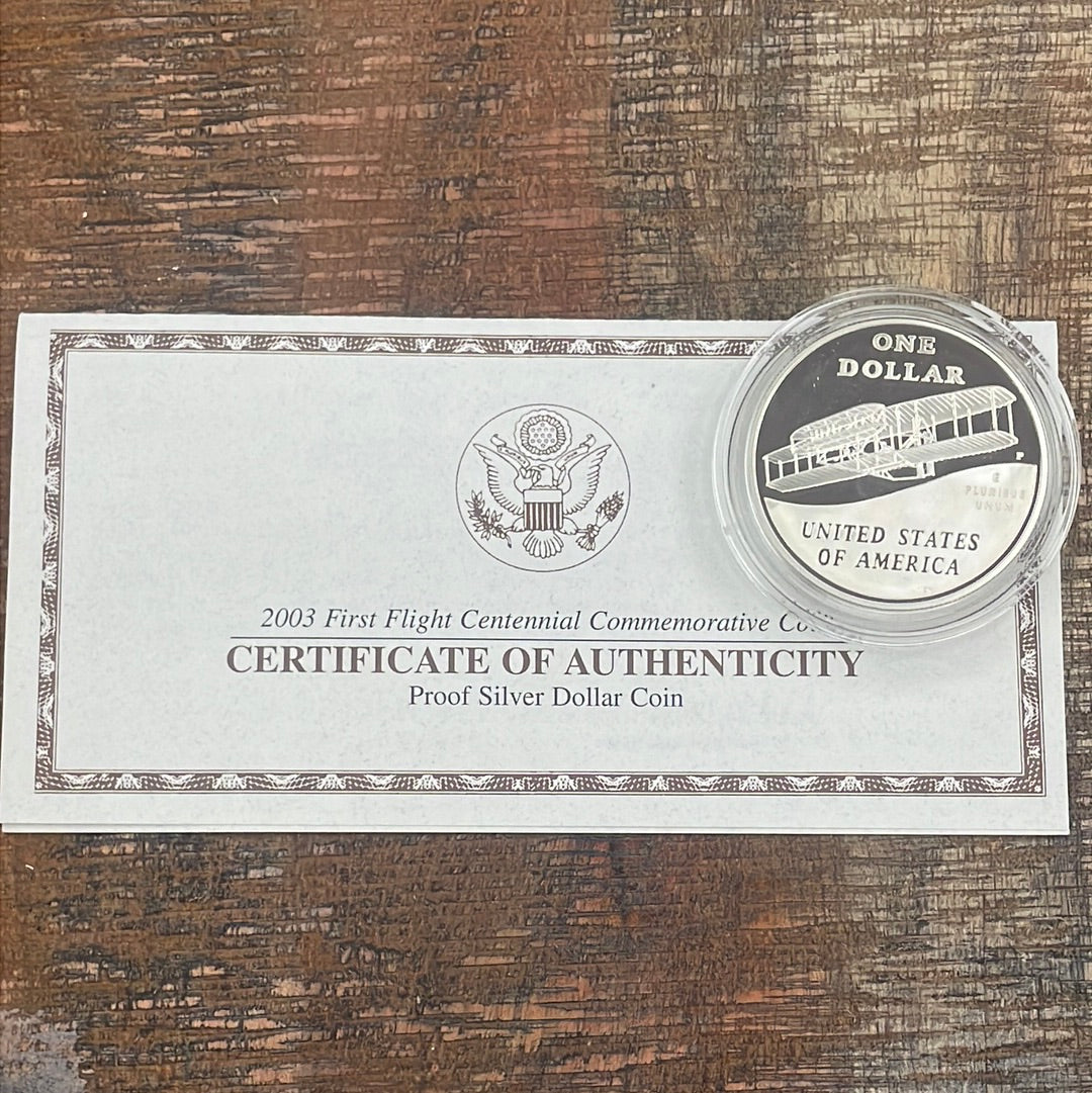 2003 $1 US First Flight Centennial Commemorative Coin ~ Proof Silver Dollar ~ In OGP with COA