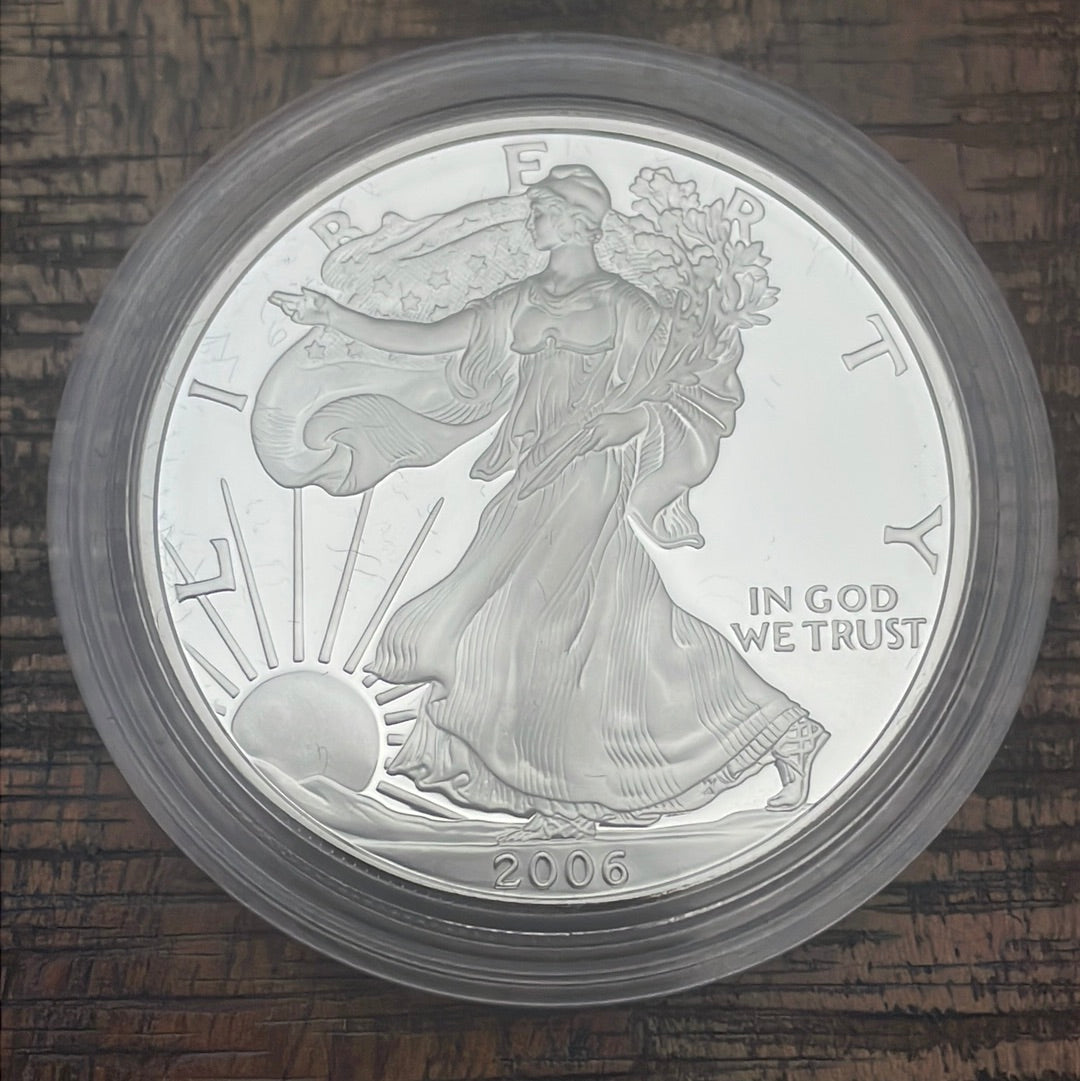 2006-W $1 US American Silver Eagle Proof Coin~Capsule, Presentation Case, Box, with COA.