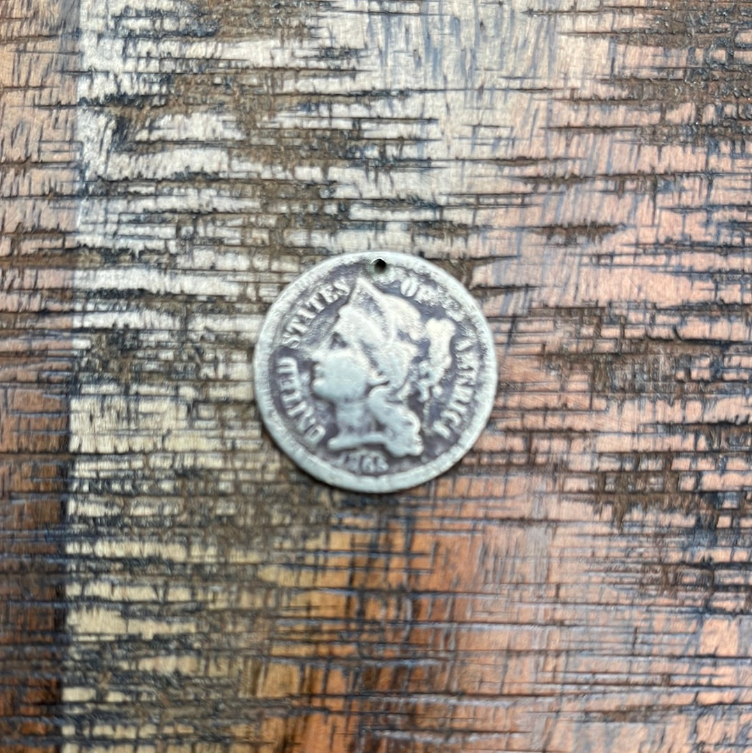 1865 3C US Three Cent ~  Nickel~ Holed