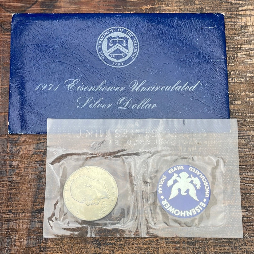 1971 Eisenhower Uncirculated Silver Dollar in Envelope no COA