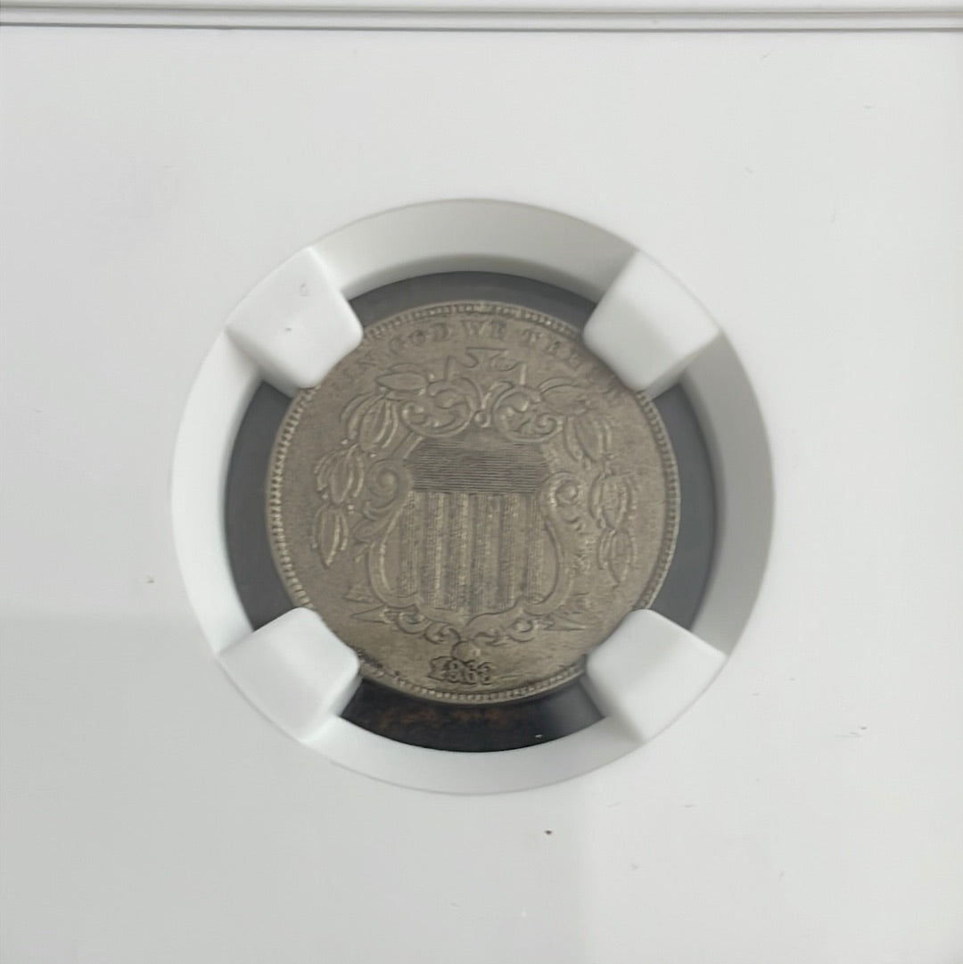 1868 5c US Shield Nickel, Rev of 67, NGC AU Details