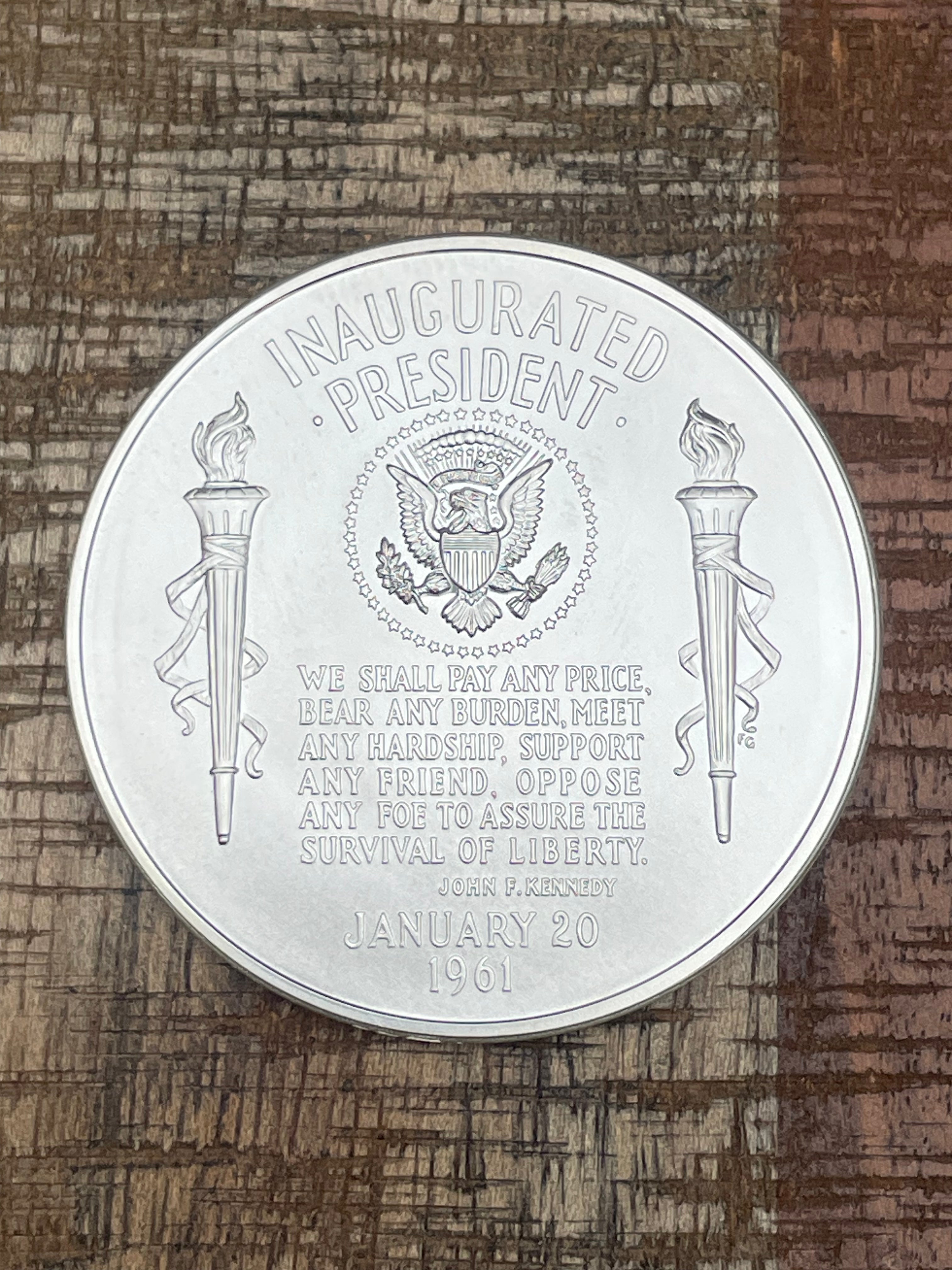 John F. Kennedy Medal Inaugurated President, January 20 1961 ~ 1 Oz Silver Round
