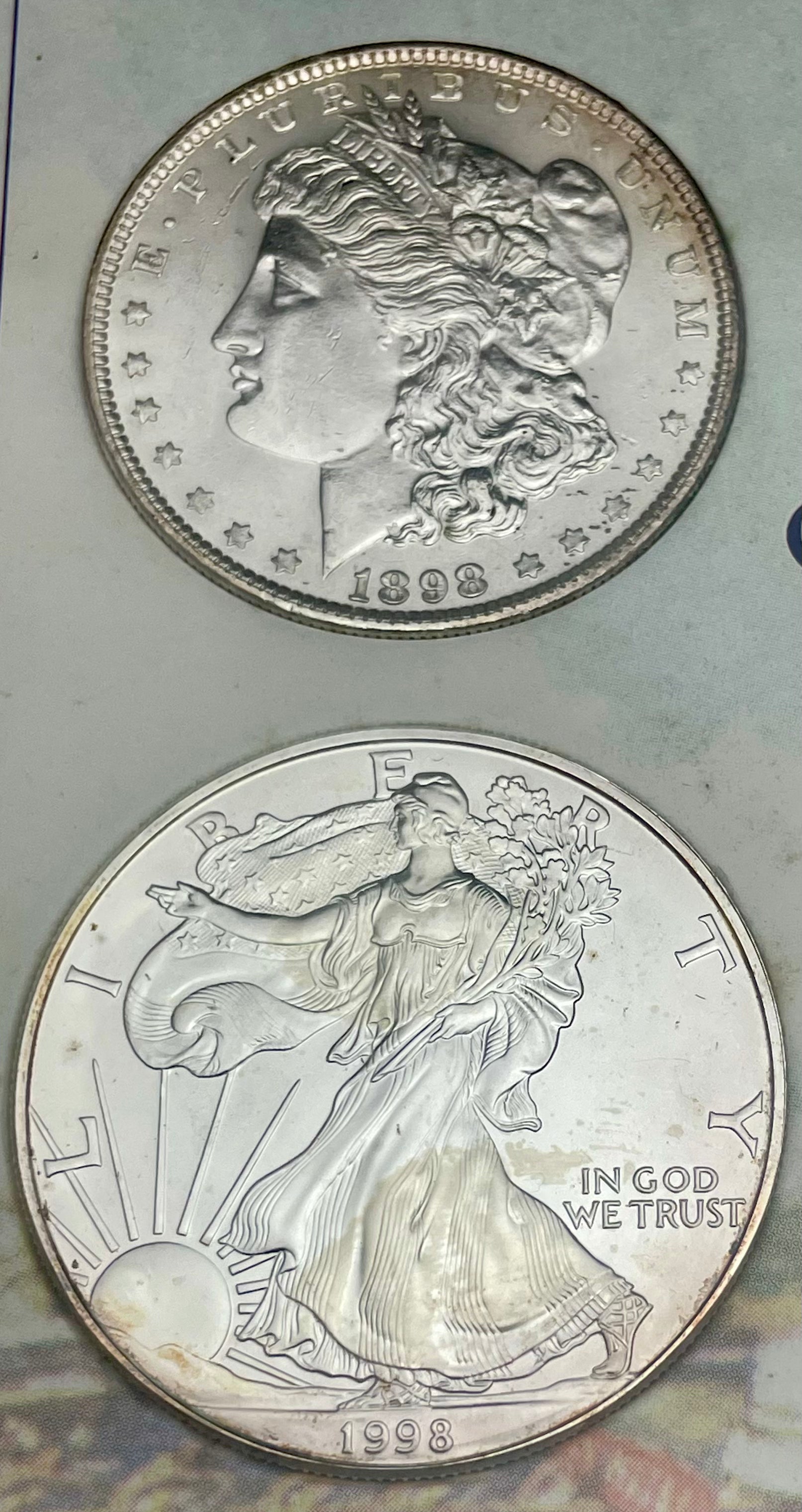 100 Year Coin Set ~ 1898 Morgan Silver Dollar & 1998 Silver Eagle