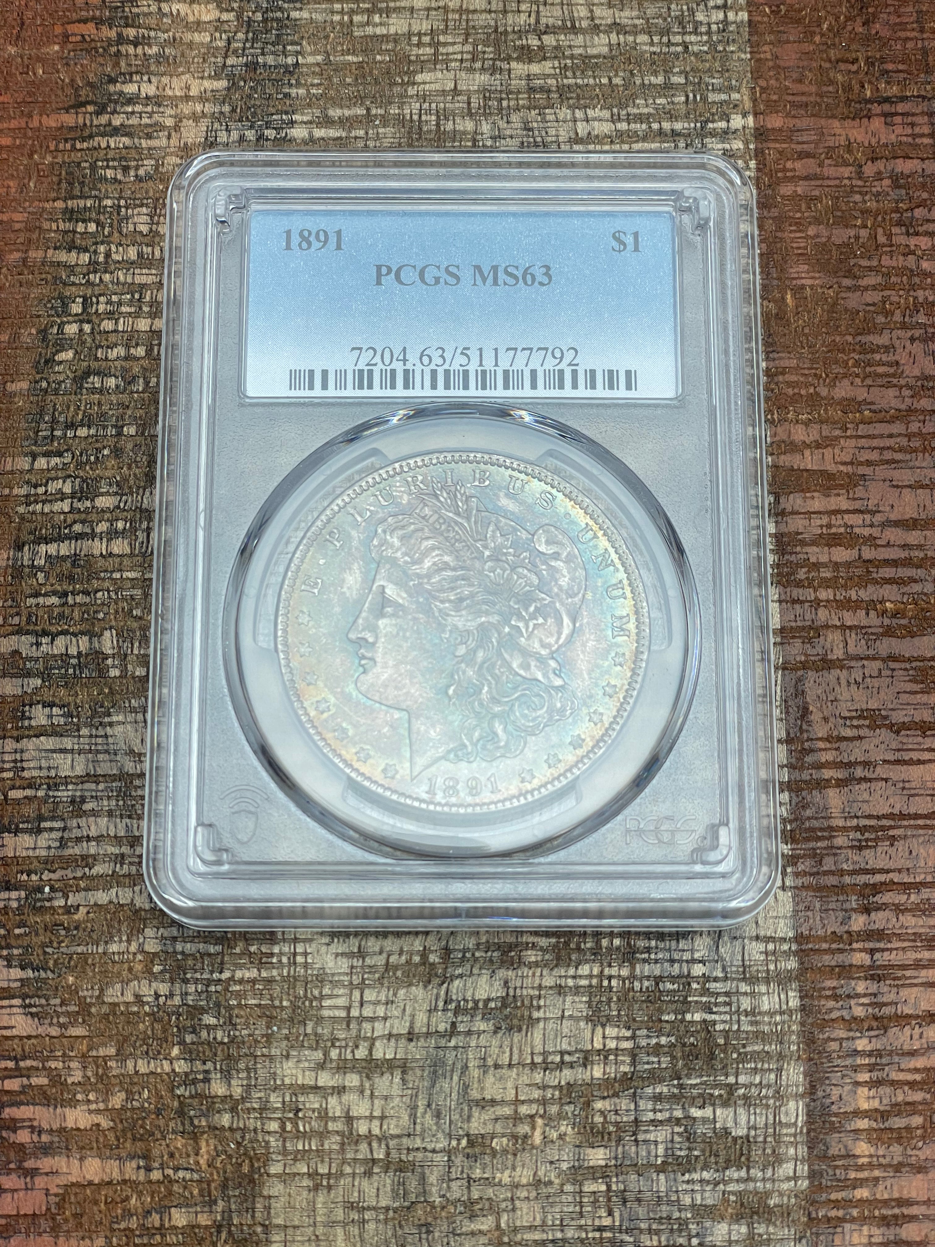 1891 $1 US Morgan Silver Dollar  PCGS MS63
