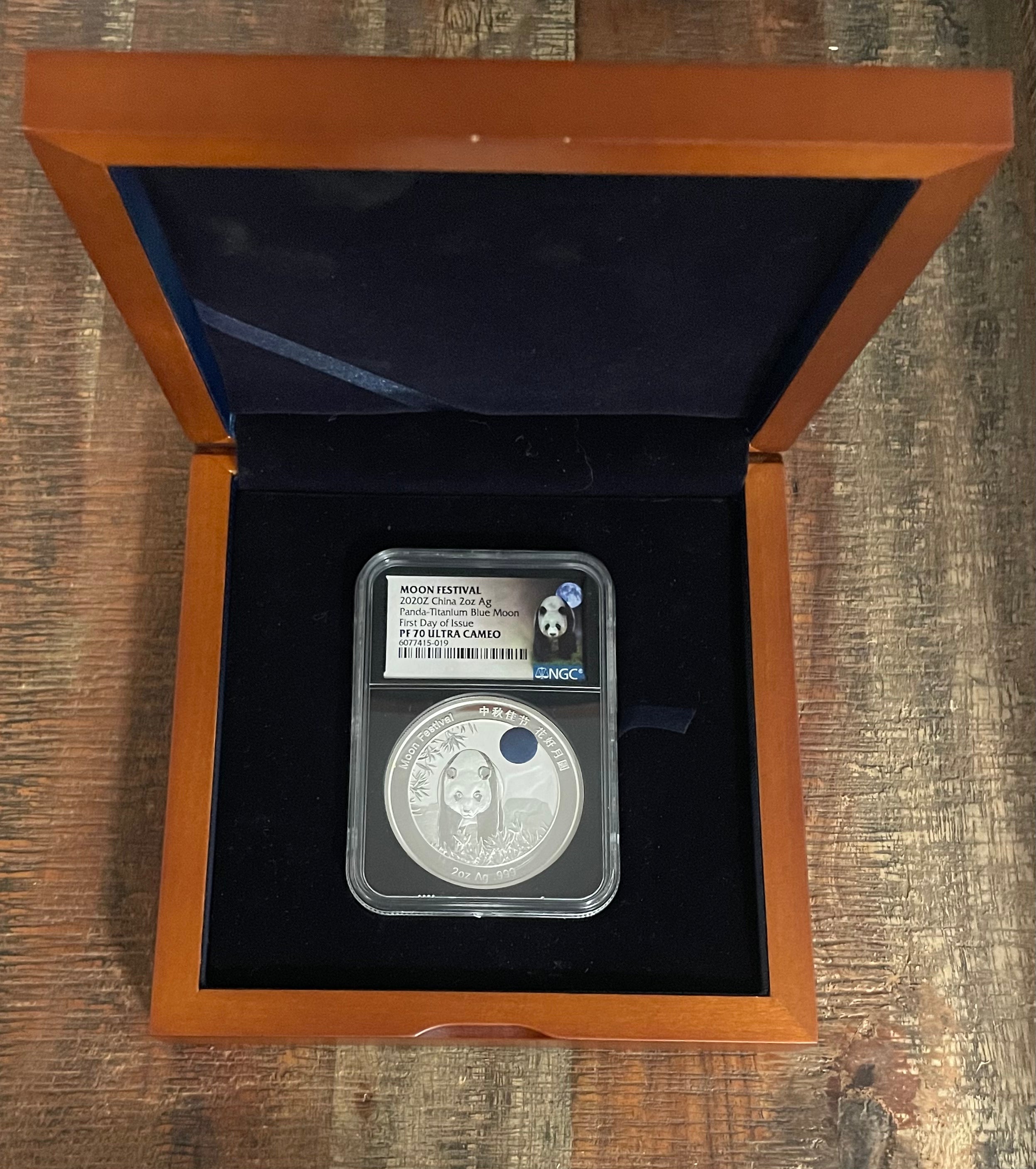 2020 Moon Festival Panda ~ Titanium Blue Moon~ 2 oz silver ~ PF70 Ultra Cameo ~ FDOI