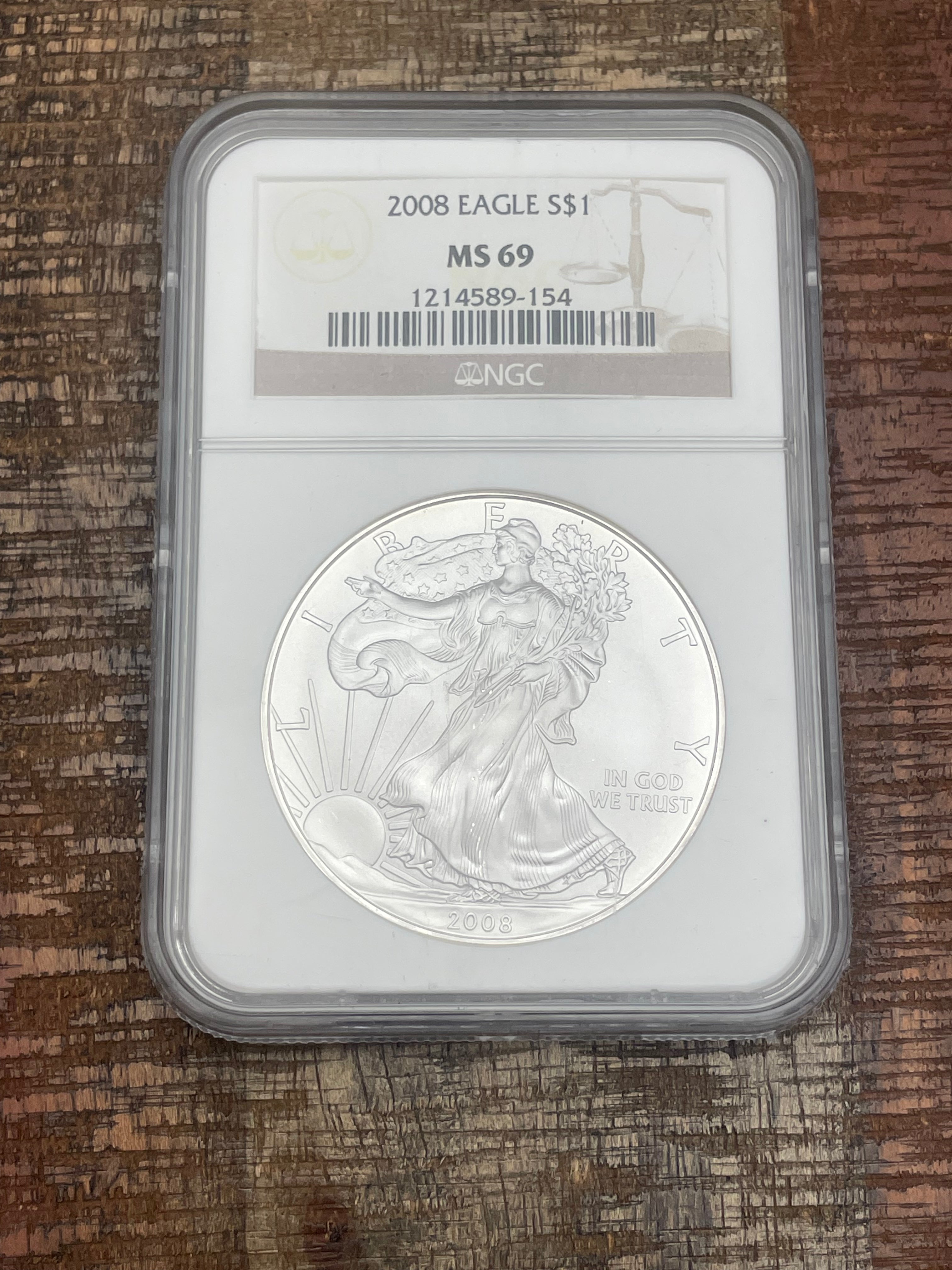 2008 $1 US American Silver Eagle NGC MS69